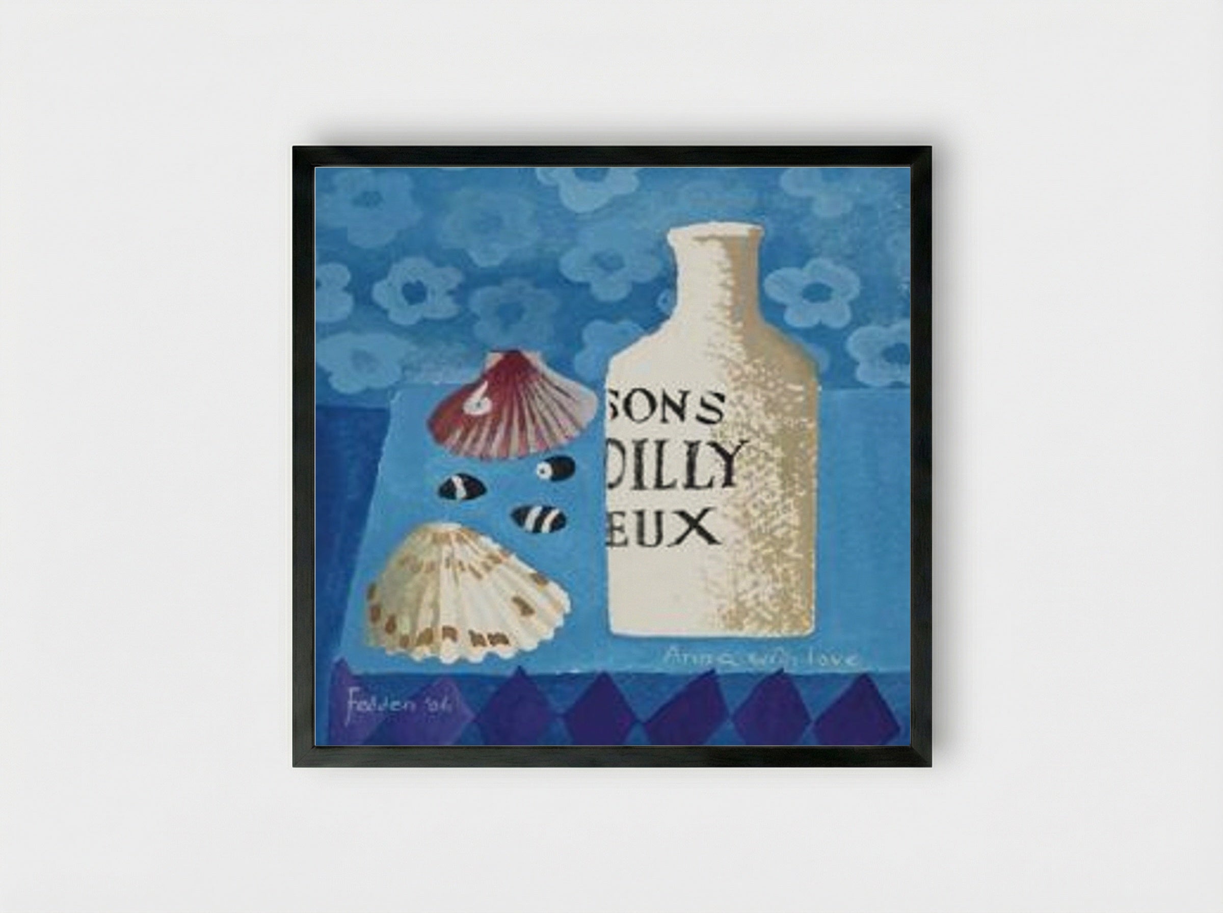 Still Life with Bottle and Shells - Mary Fedden - Framed Print Black