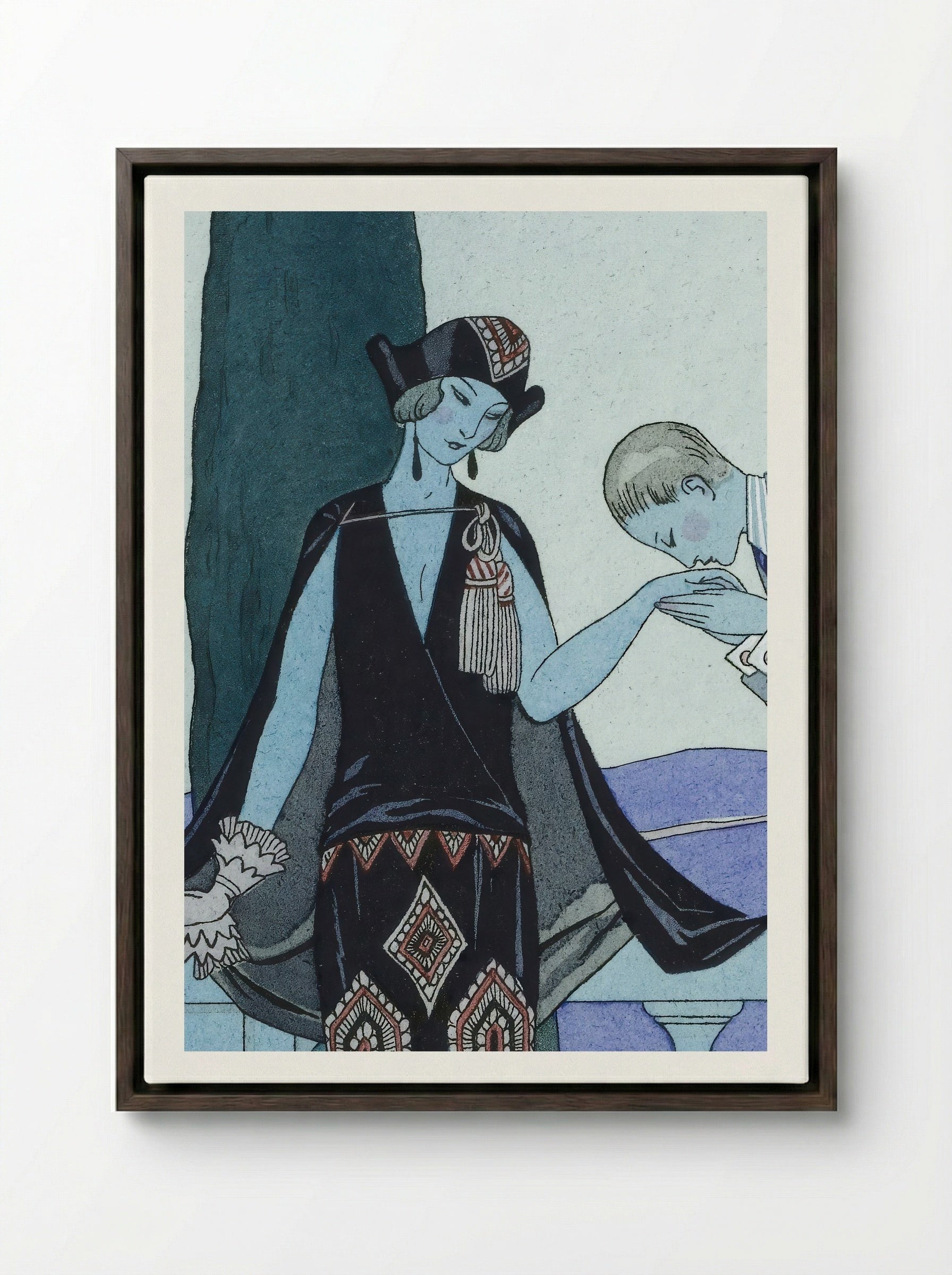 La Villa d'Este - George Barbier - Framed Canvas Dark Wood