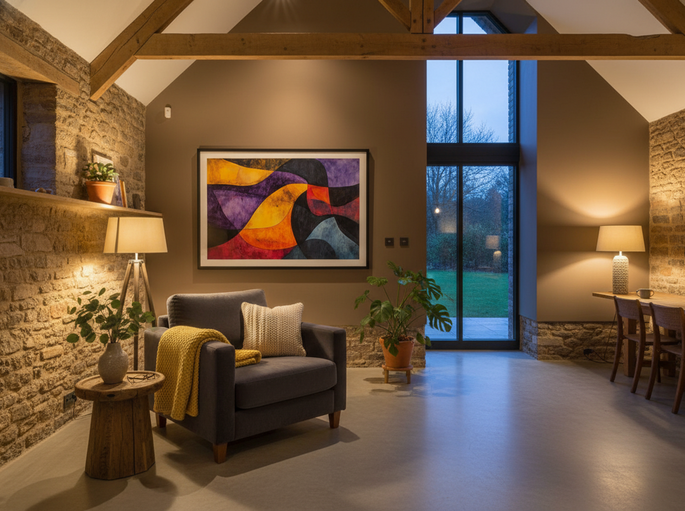 Molten Rhythm – Bold Abstract Waves in Crimson, Violet and Gold - Lifestyle