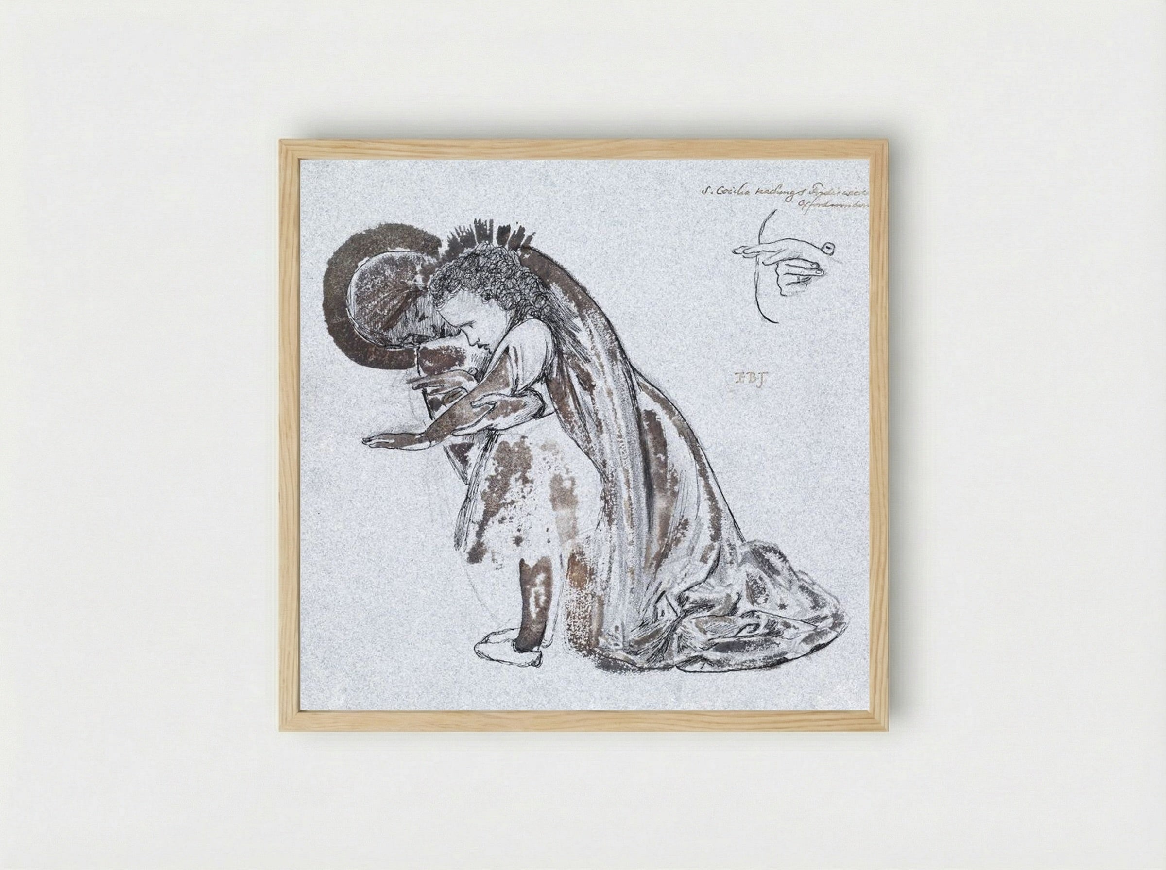 Study of St Cecilia Teaching St Frideswide - Edward Burne-Jones - Framed Print Wood