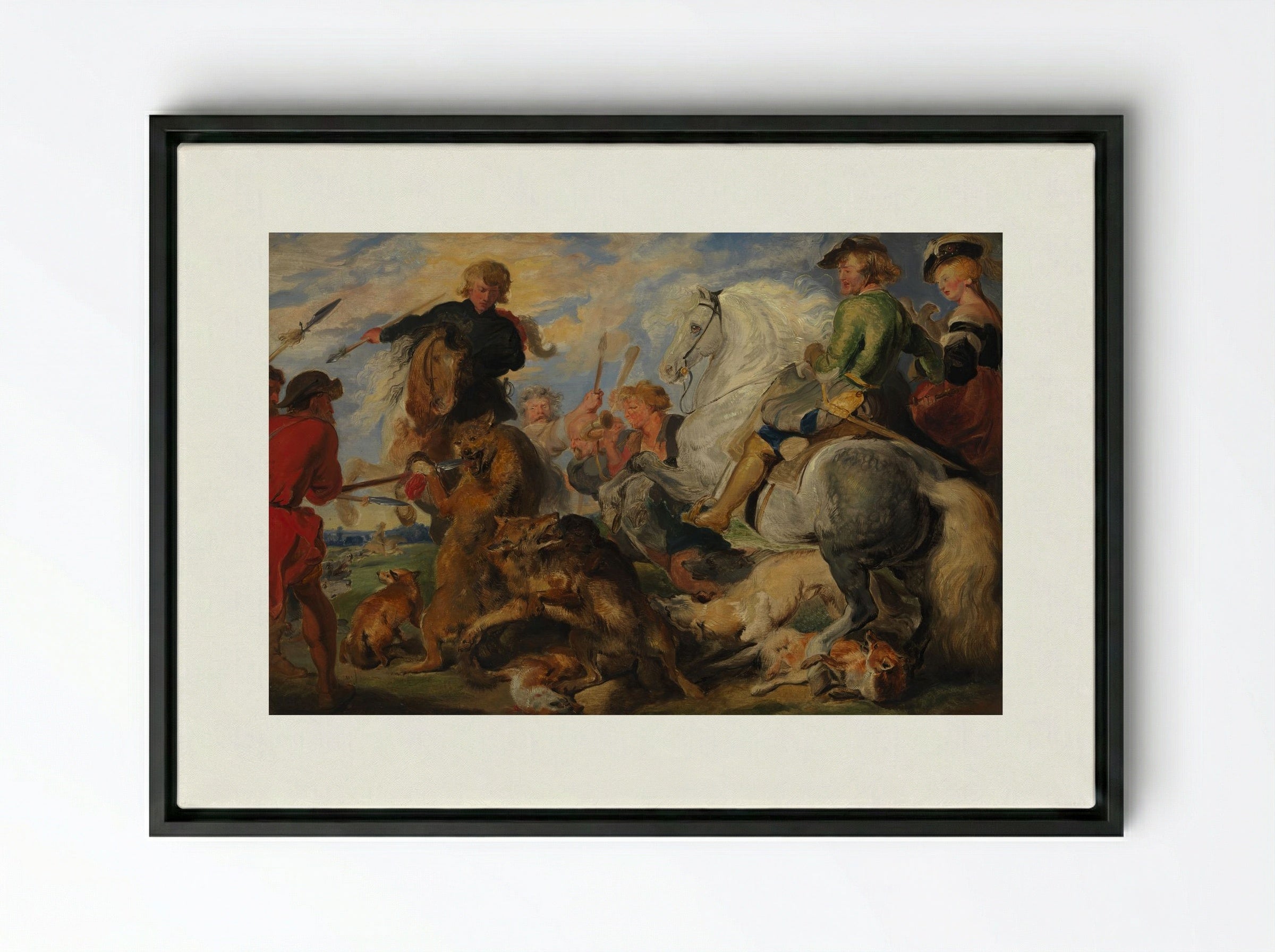 Copy after Rubens's Wolf and Fox Hunt - Peter Paul Rubens - Framed Canvas Black