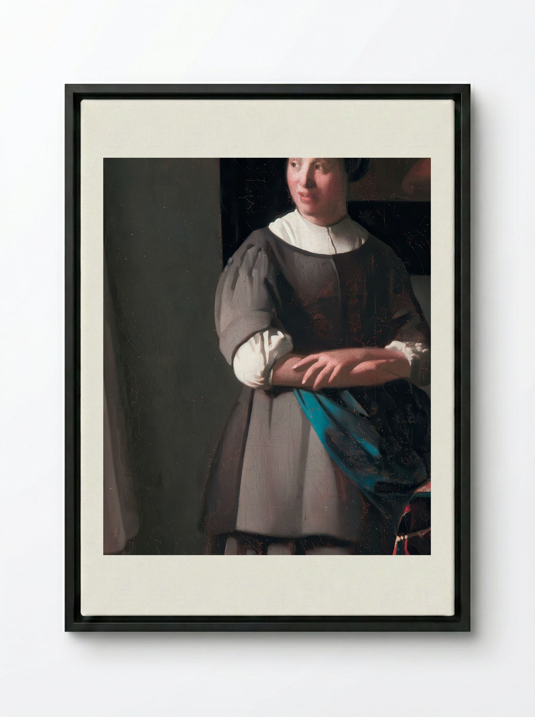 Lady Writing a Letter with her Maid - Johannes Vermeer - Framed Canvas Black
