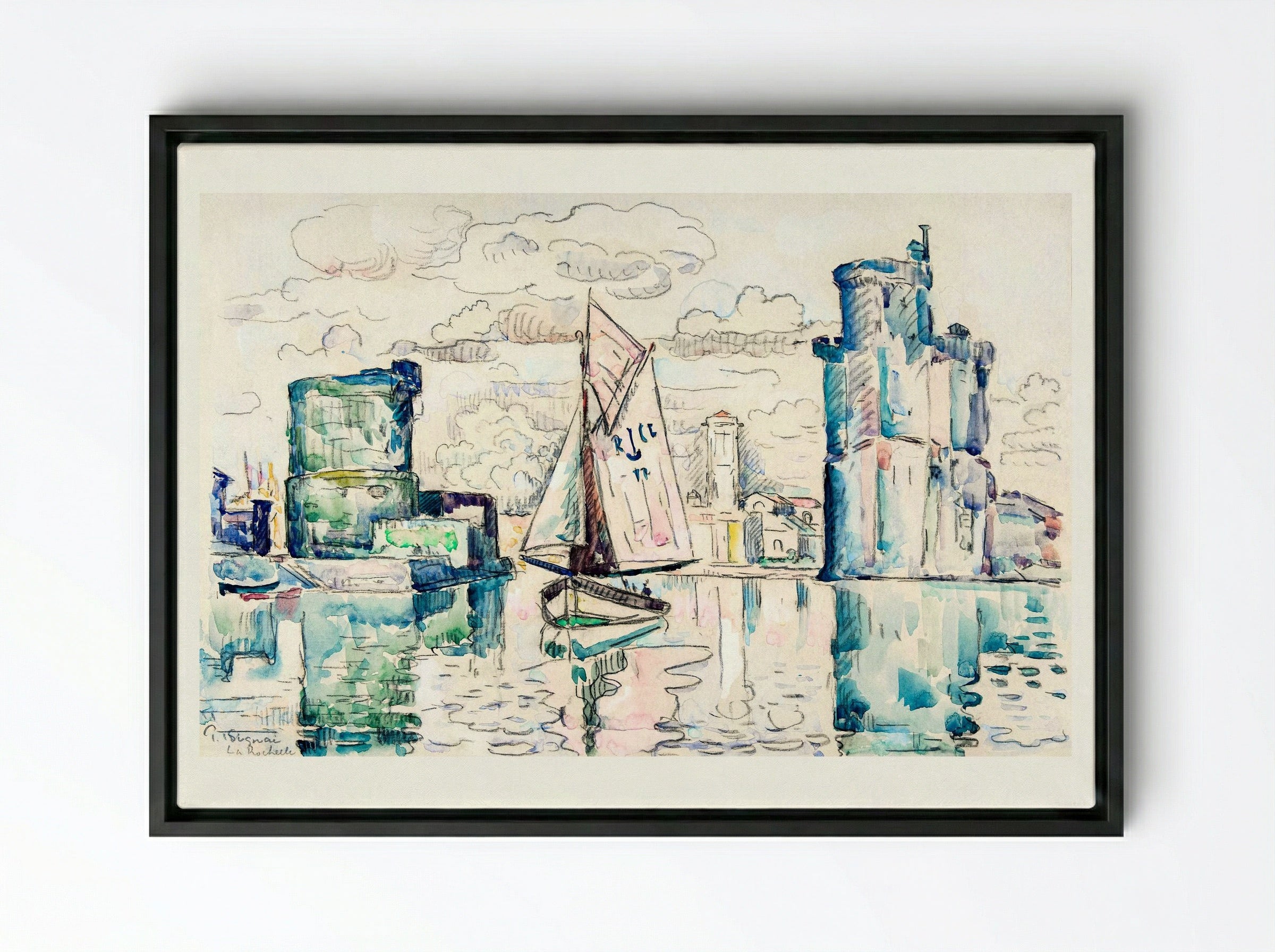 Entrance to the Harbour of La Rochelle - Paul Signac - Framed Canvas Black