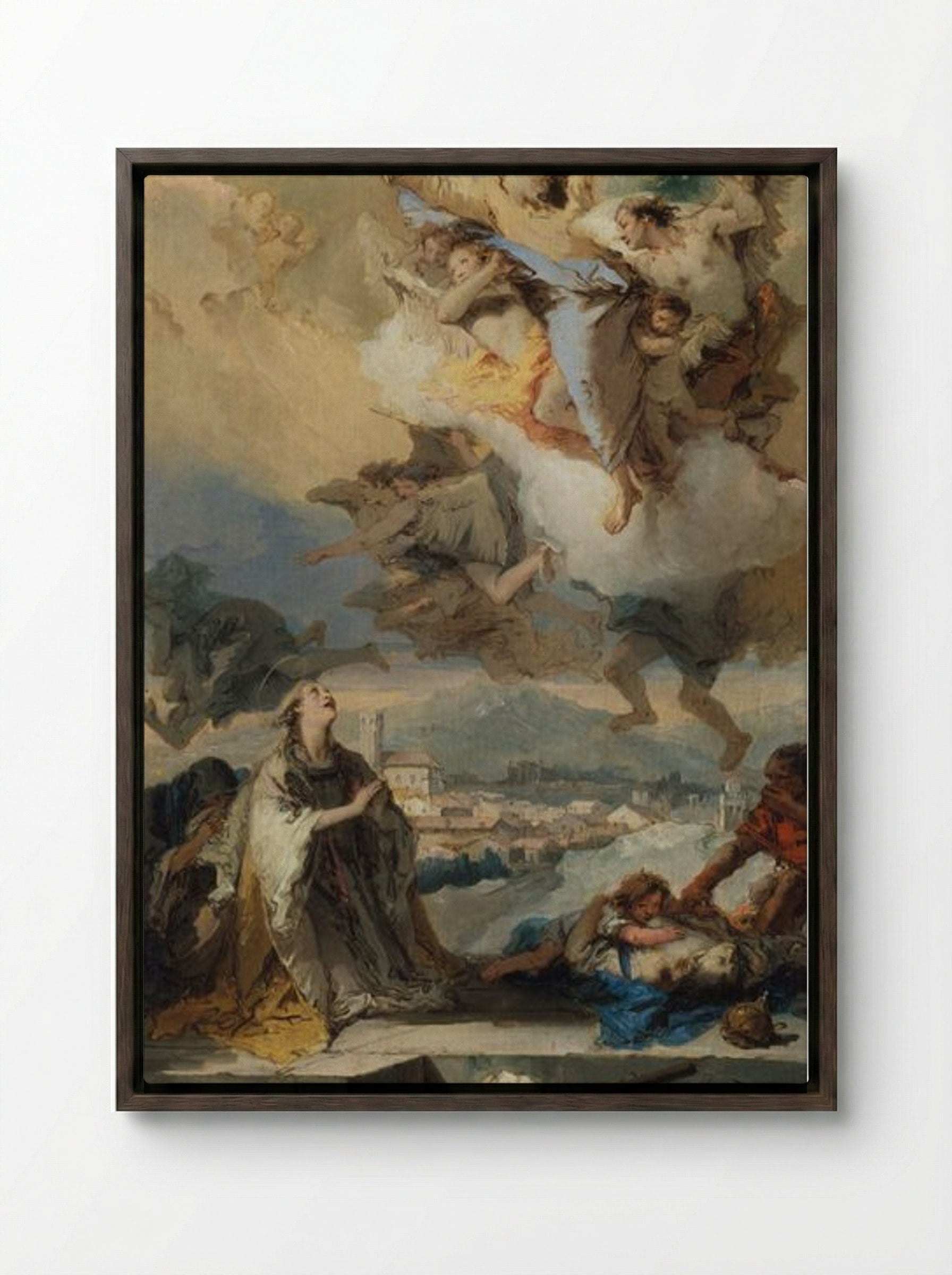 Saint Thecla Praying for the Plague-Stricken - Giovanni Battista Tiepolo - Framed Canvas Dark Wood