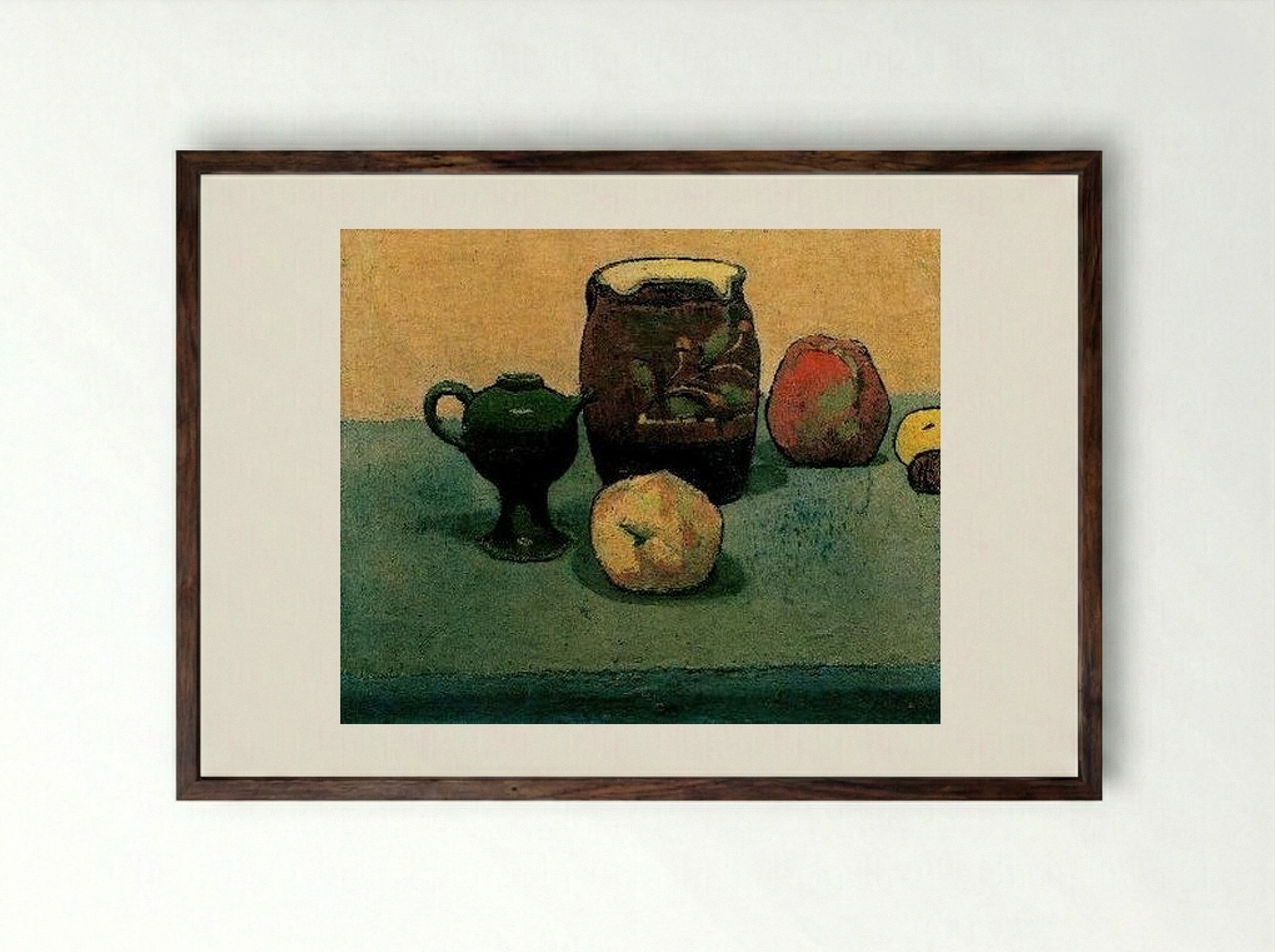 Earthware Pot and Apples - Émile Bernard - Framed Print Dark Wood
