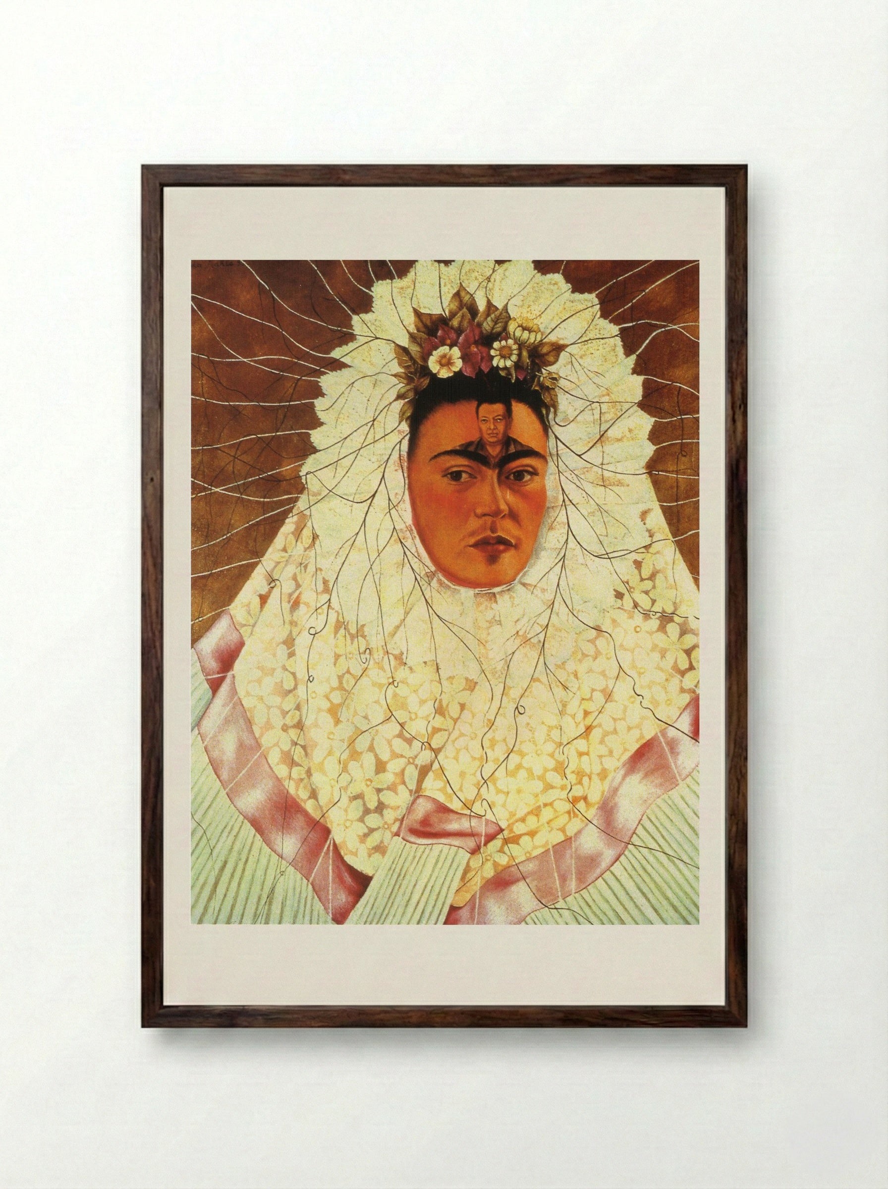 Self-Portrait as a Tehuana - Frida Kahlo - Framed Print Dark Wood