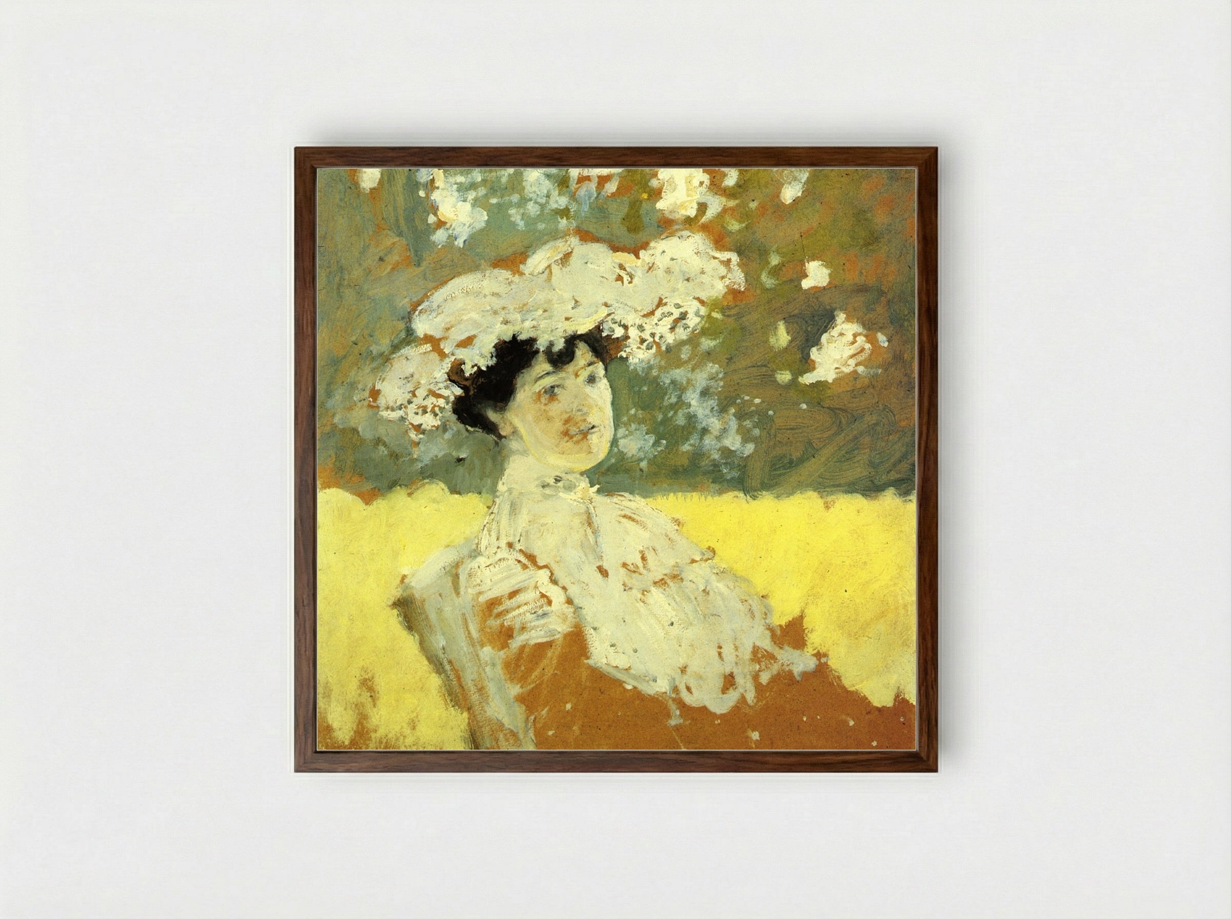 Woman with a Hat - Pierre-Auguste Renoir - Framed Print Dark Wood