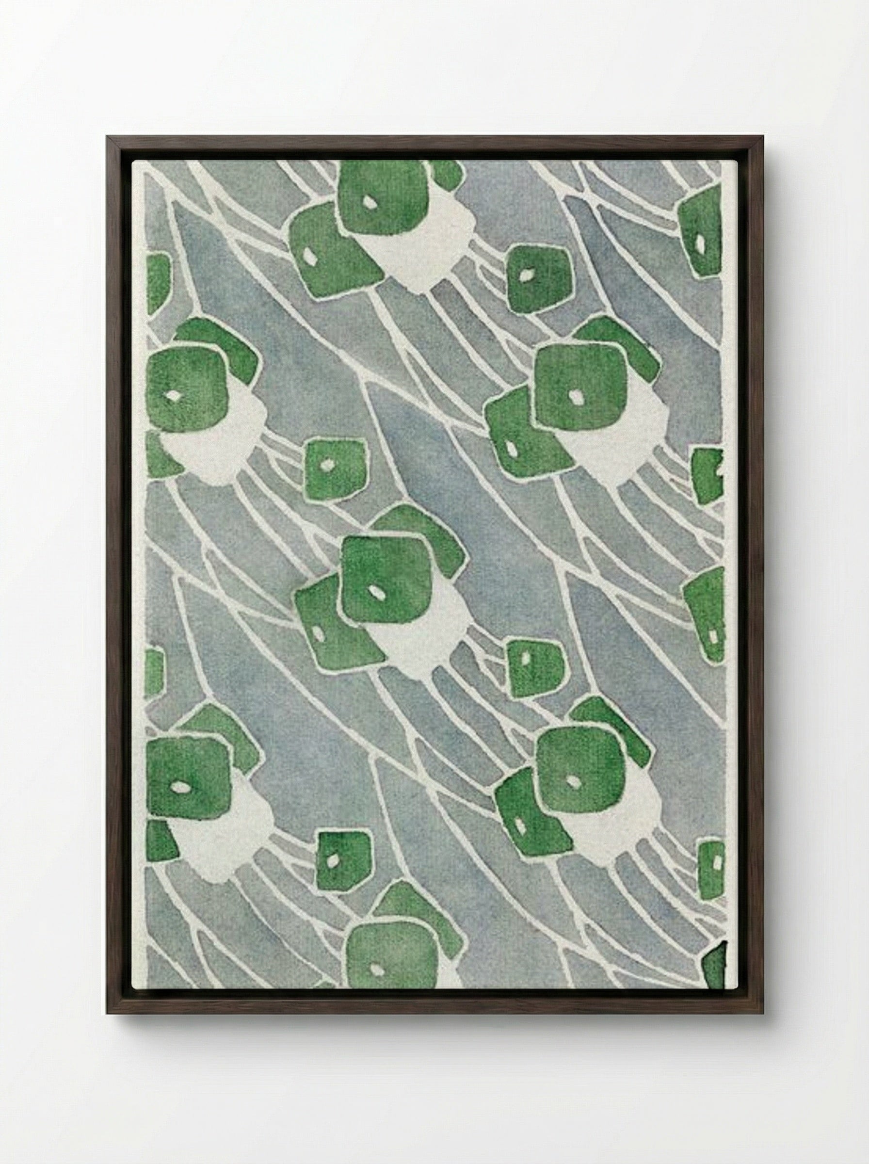 Green Geometric - Hannah Borger Overbeck - Framed Canvas Dark Wood