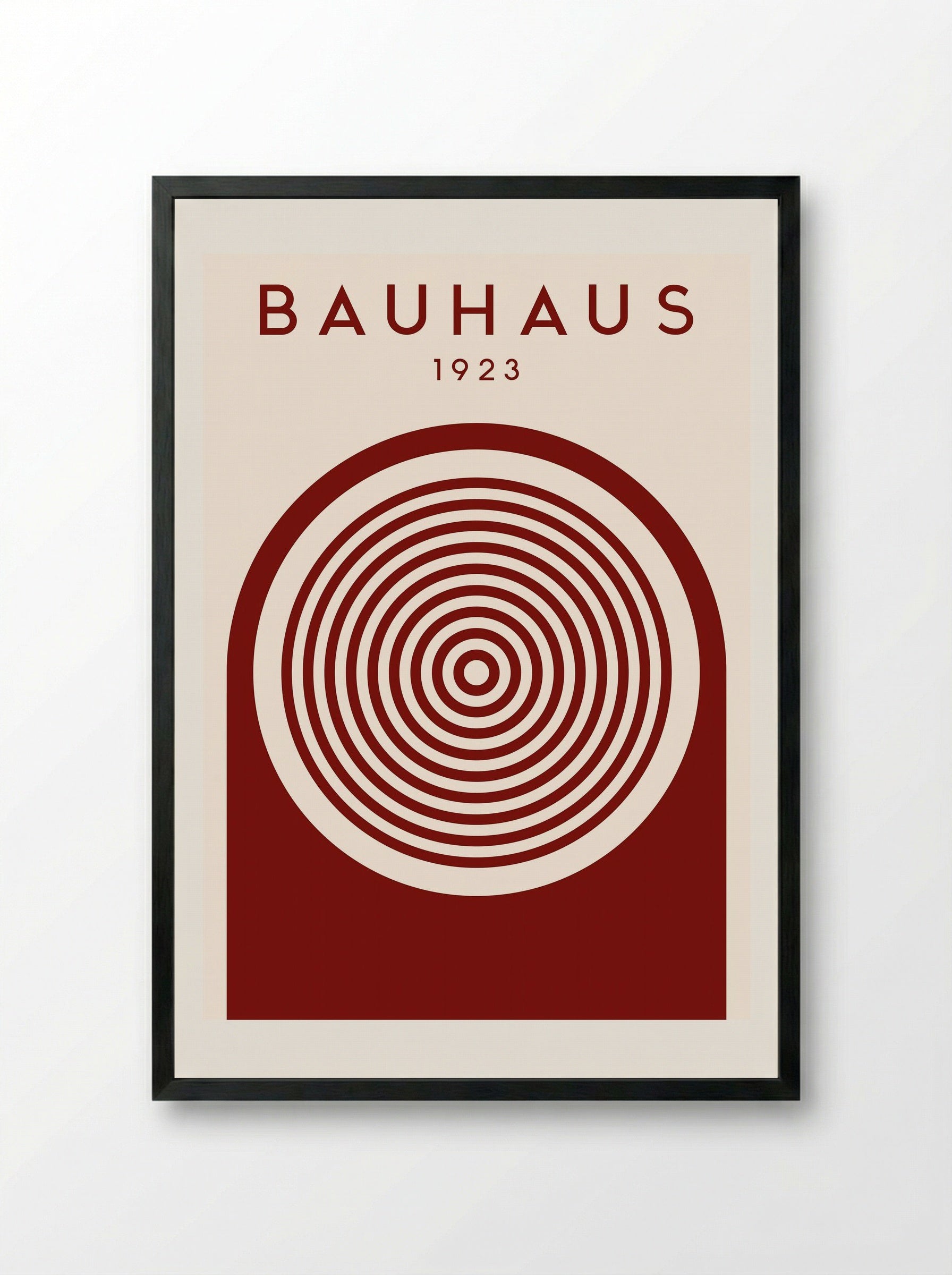 Bauhaus 1923 Concentric Circles – Deep Red Print - Framed Print Black