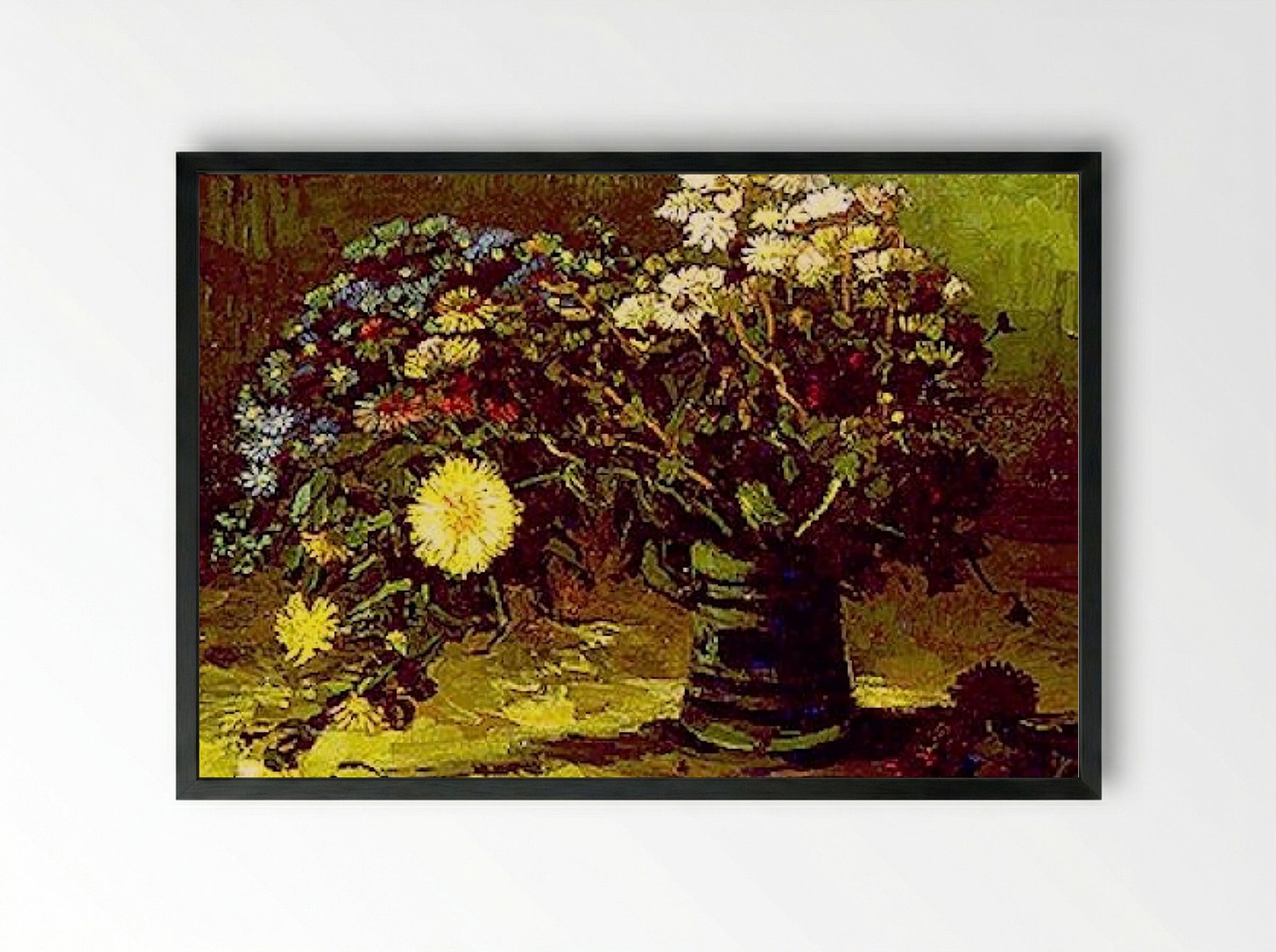 Vase with Daisies and Poppies - Vincent van Gogh - Framed Print Black
