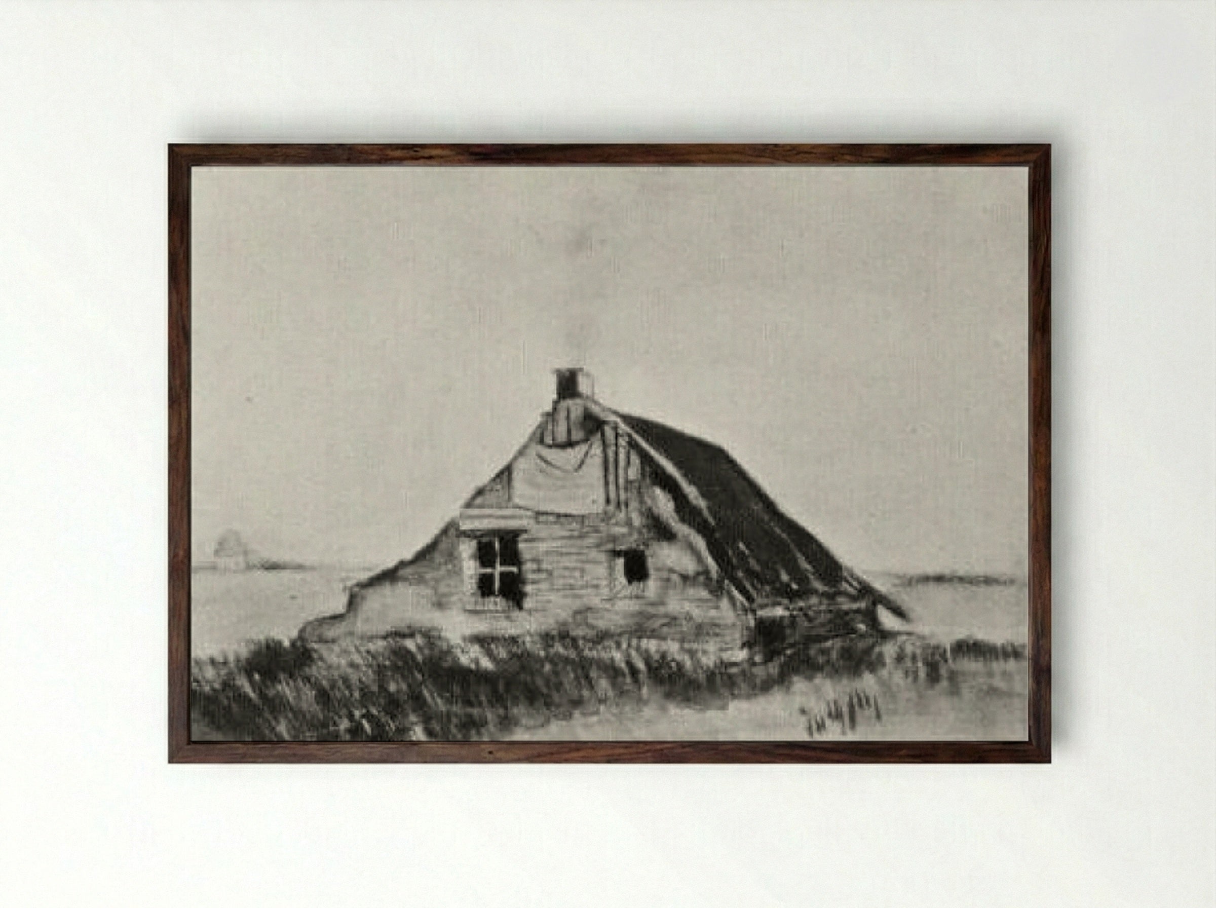 Farmhouse with Dark Roof - Vincent van Gogh - Framed Print Dark Wood