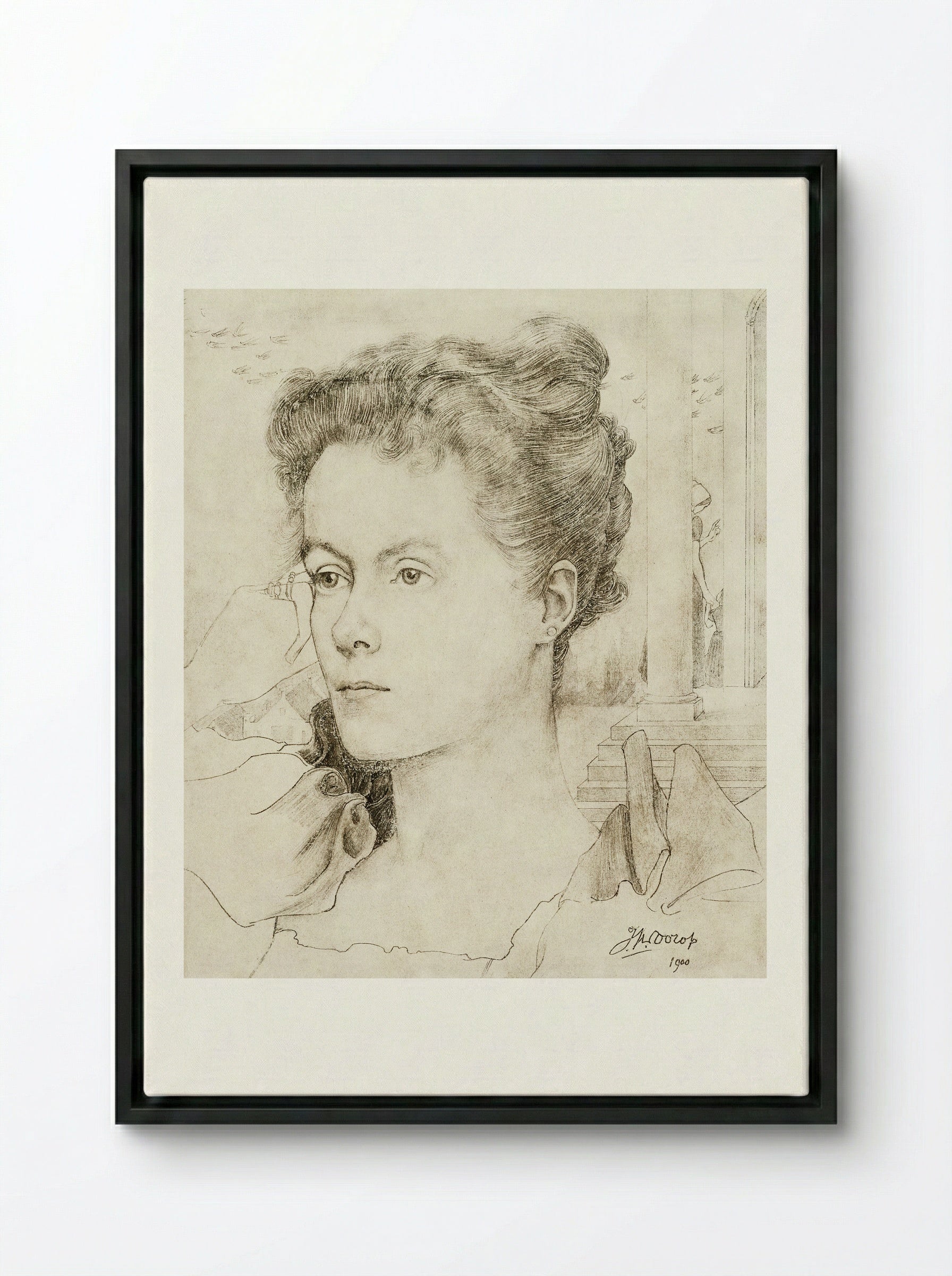Portrait of Annie Hall or Janet Hall - Jan Toorop - Framed Canvas Black