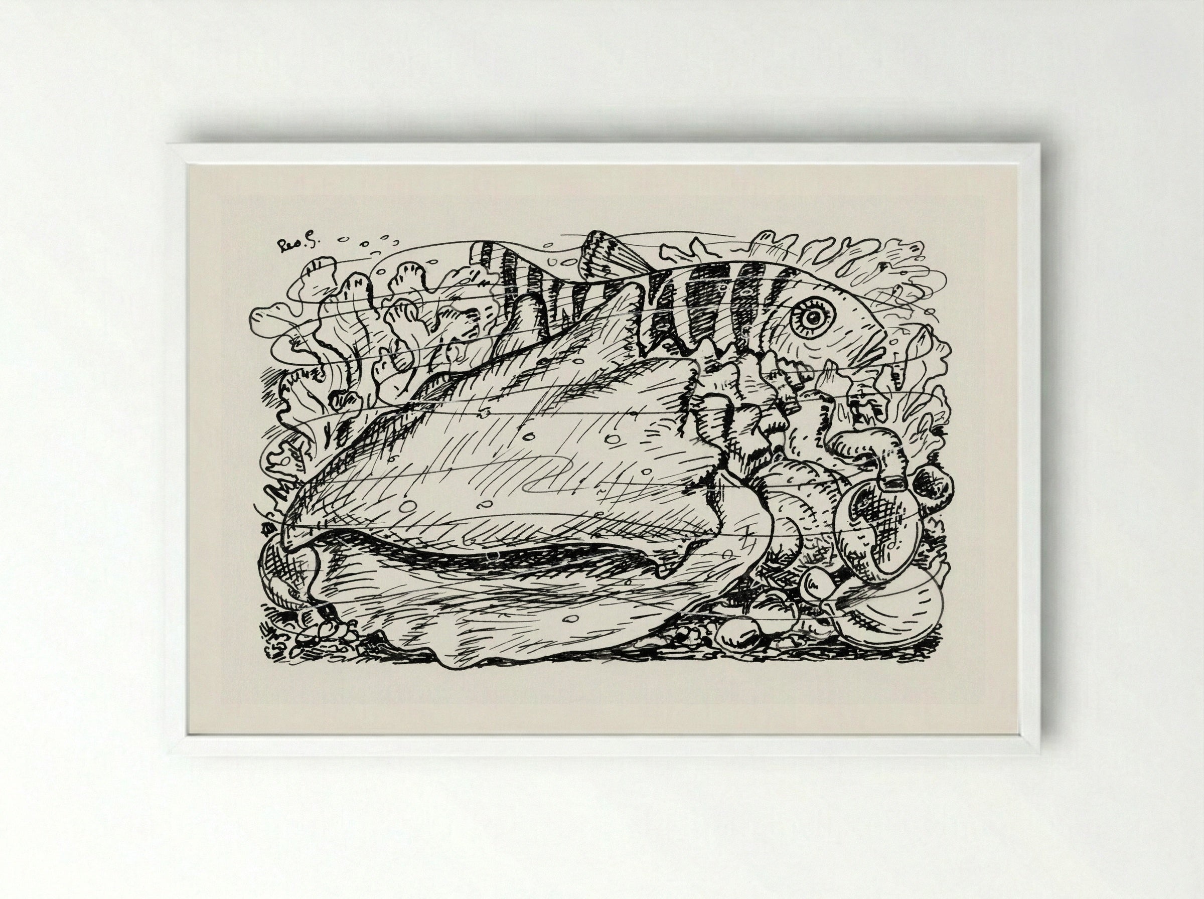 Fish and Shell in the Water - Leo Gestel - Framed Print White