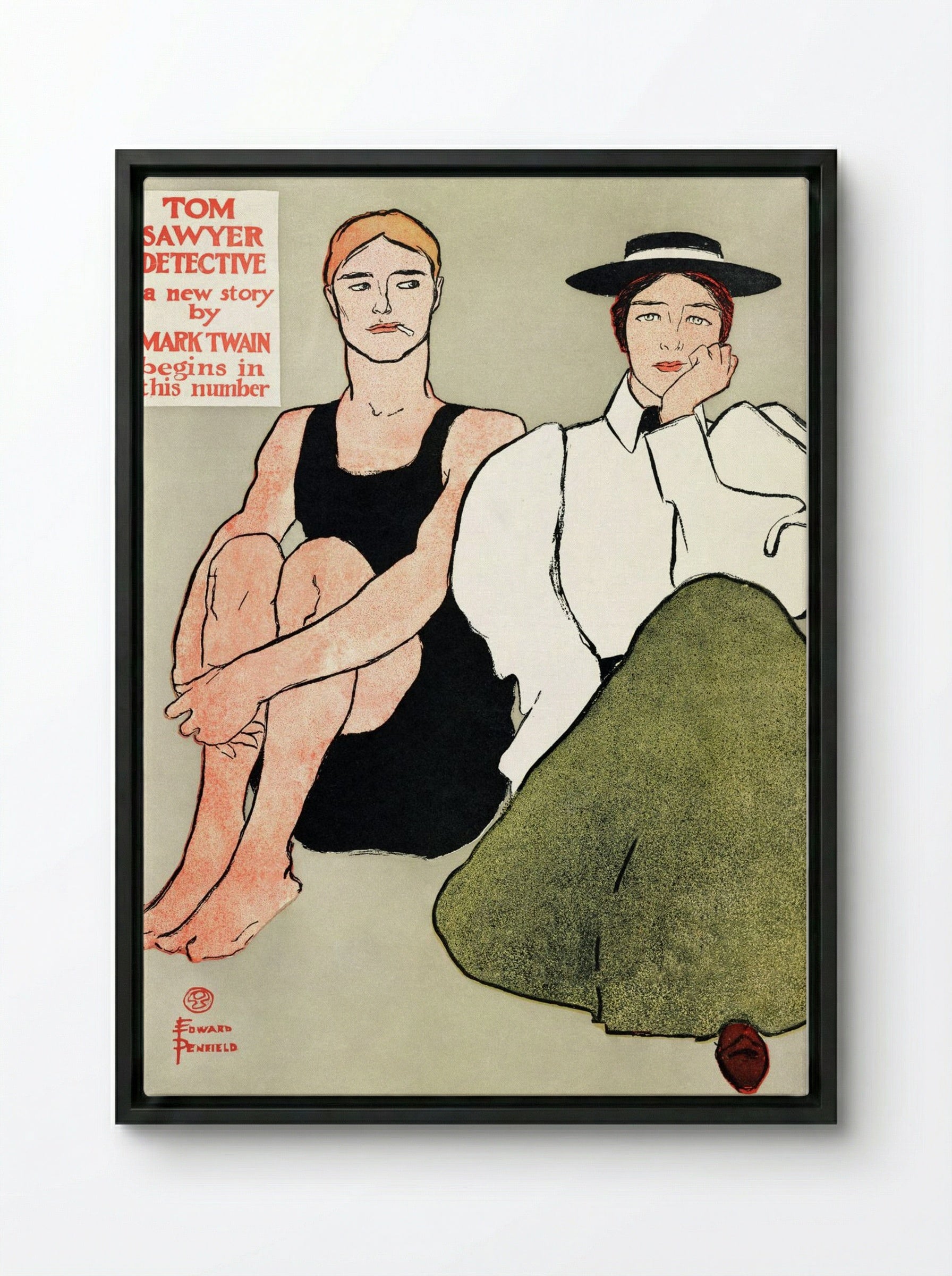Two Seated Women - Edward Penfield - Framed Canvas Black