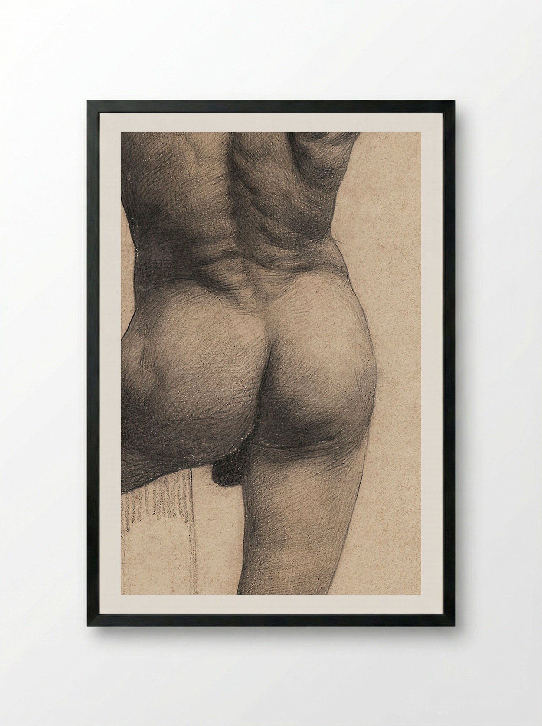 Male Nude with Left Foot on a Pedestal - Gustav Klimt - Framed Print Black