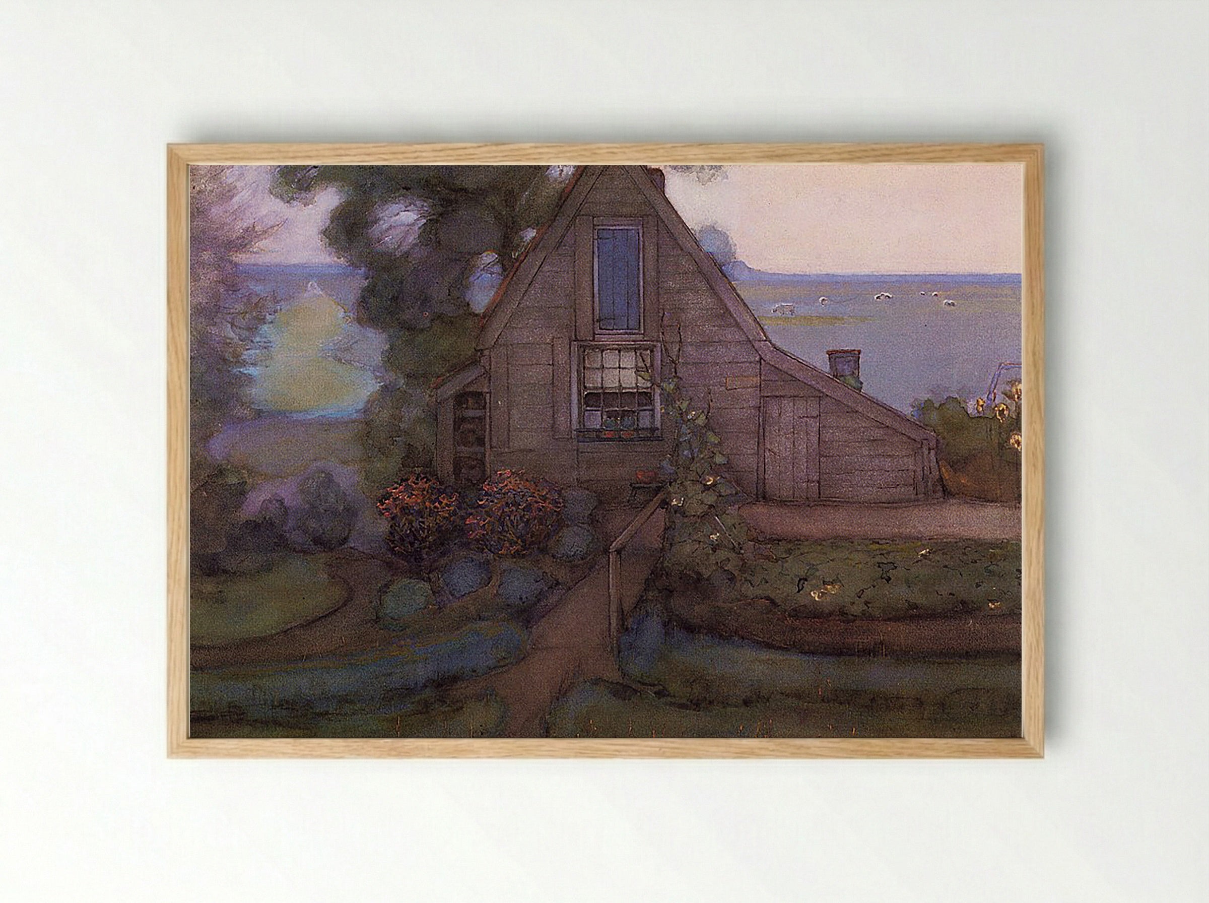 Farmhouse with Polder in Blue - Piet Mondrian - Framed Print Wood