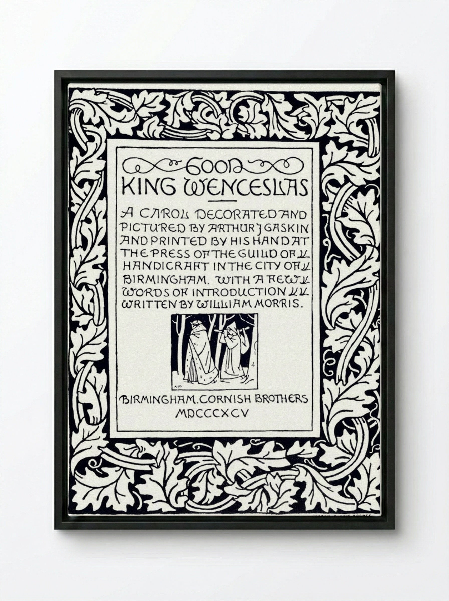 Good King Wenceslas (Manuscript Page) - William Morris - Framed Canvas Black
