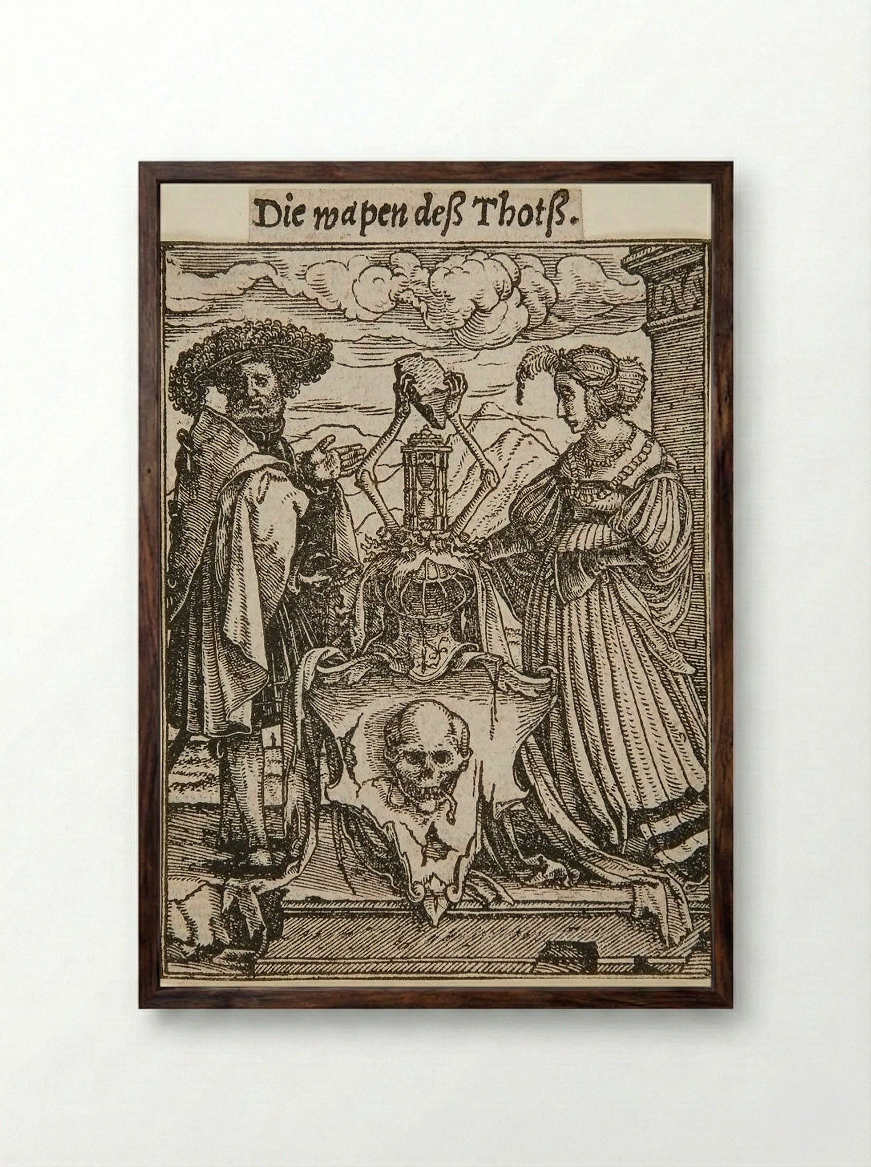 The Arms of Death - Hans Holbein the Younger - Framed Print Dark Wood