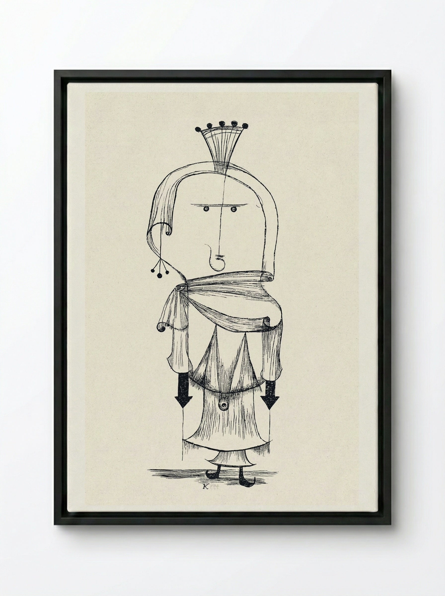 Die Hexe mit dem Kamm (Witch with a Comb) - Paul Klee - Framed Canvas Black