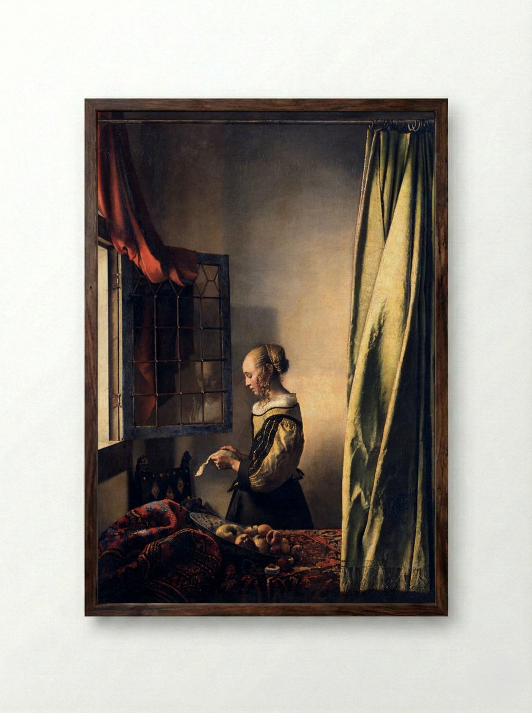 Girl Reading a Letter by an Open Window - Johannes Vermeer - Framed Print Dark Wood