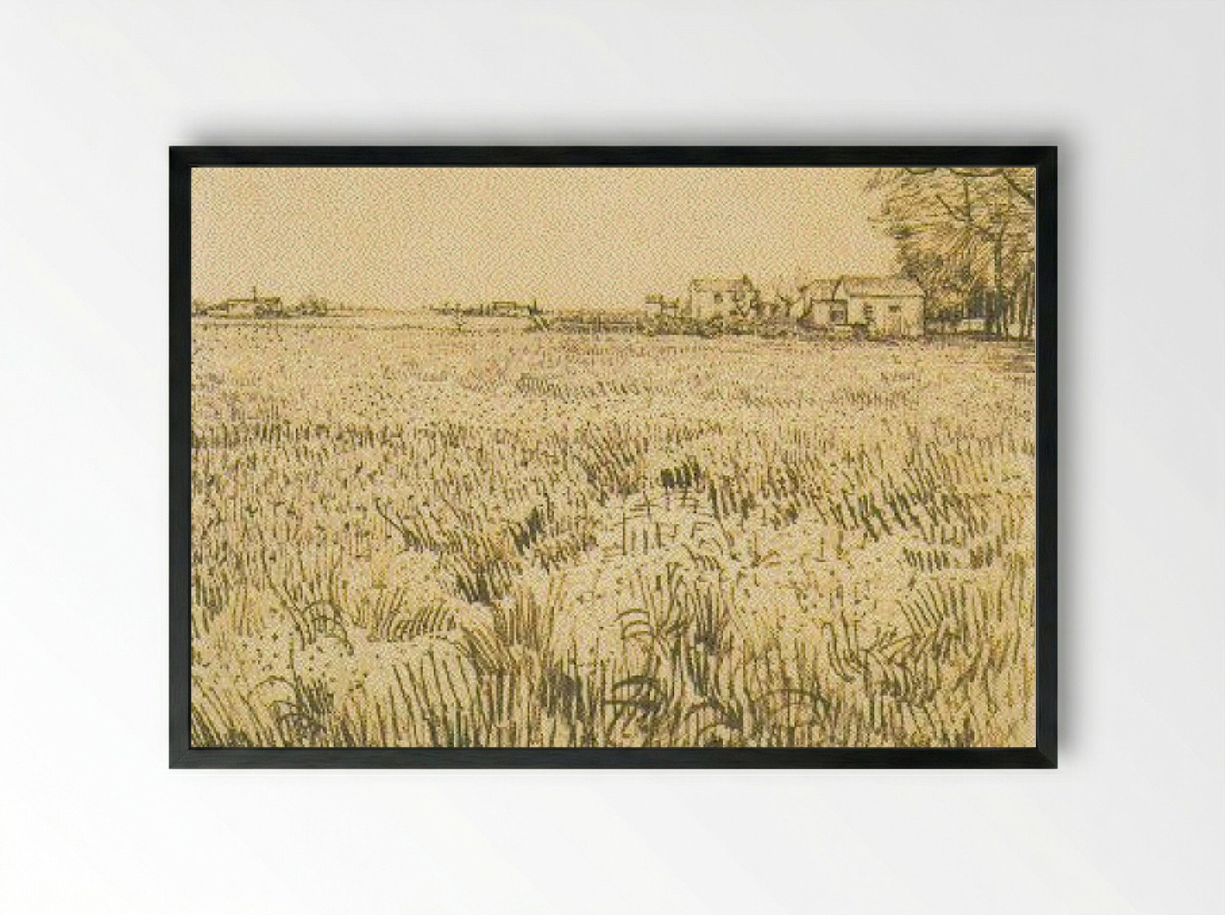 Wheatfield (Wheatfield with Houses) - Vincent van Gogh - Framed Print Black