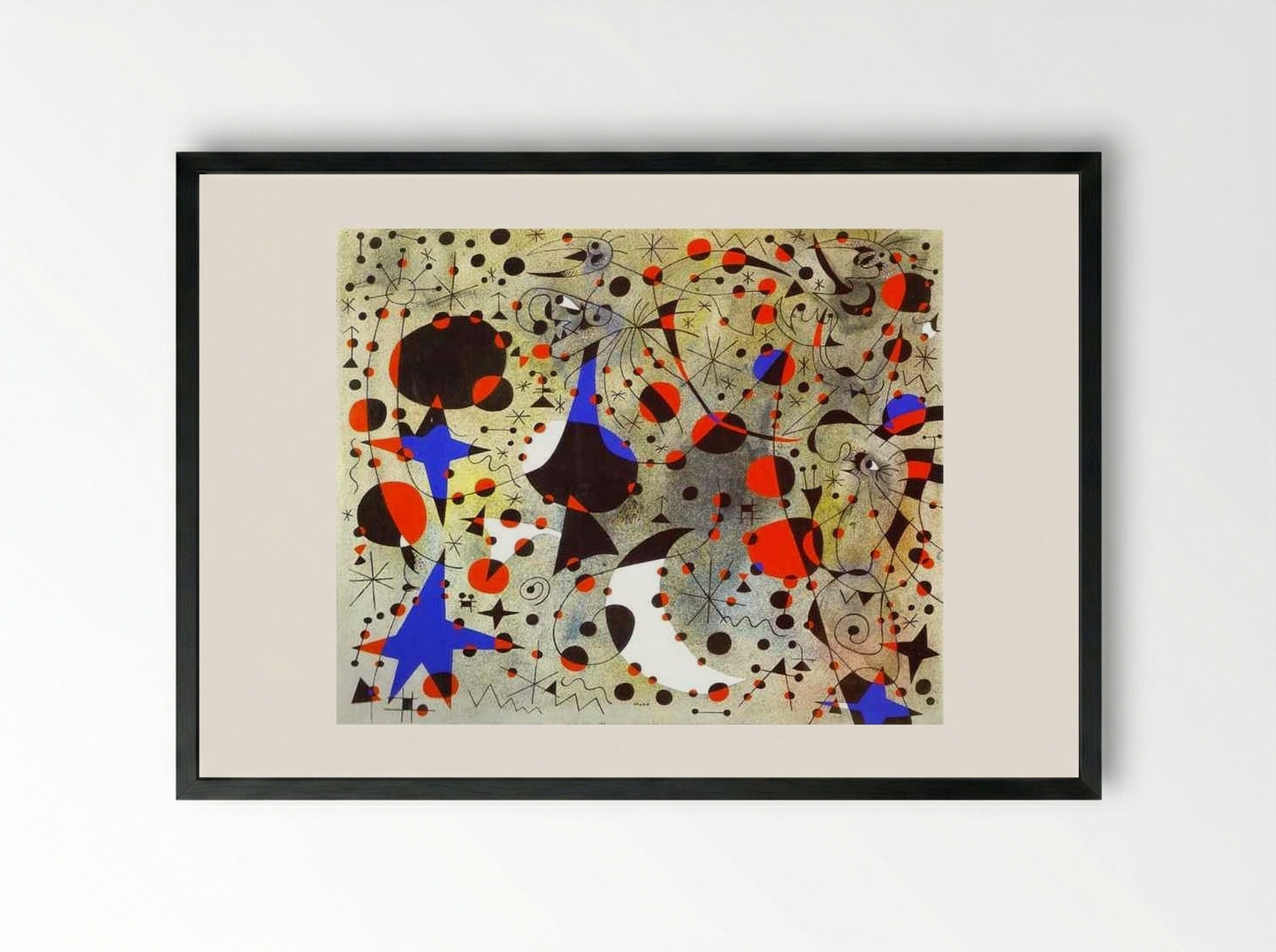 The Nightingale's Song at Midnight and the Morning Rain - Joan Miró - Framed Print Black