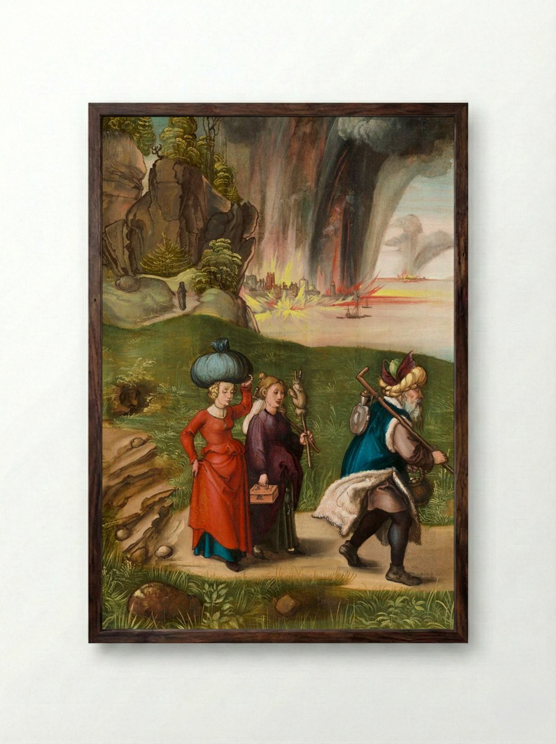 The Destruction of Sodom (Reverse of Madonna and Child) - Albrecht Dürer - Framed Print Dark Wood