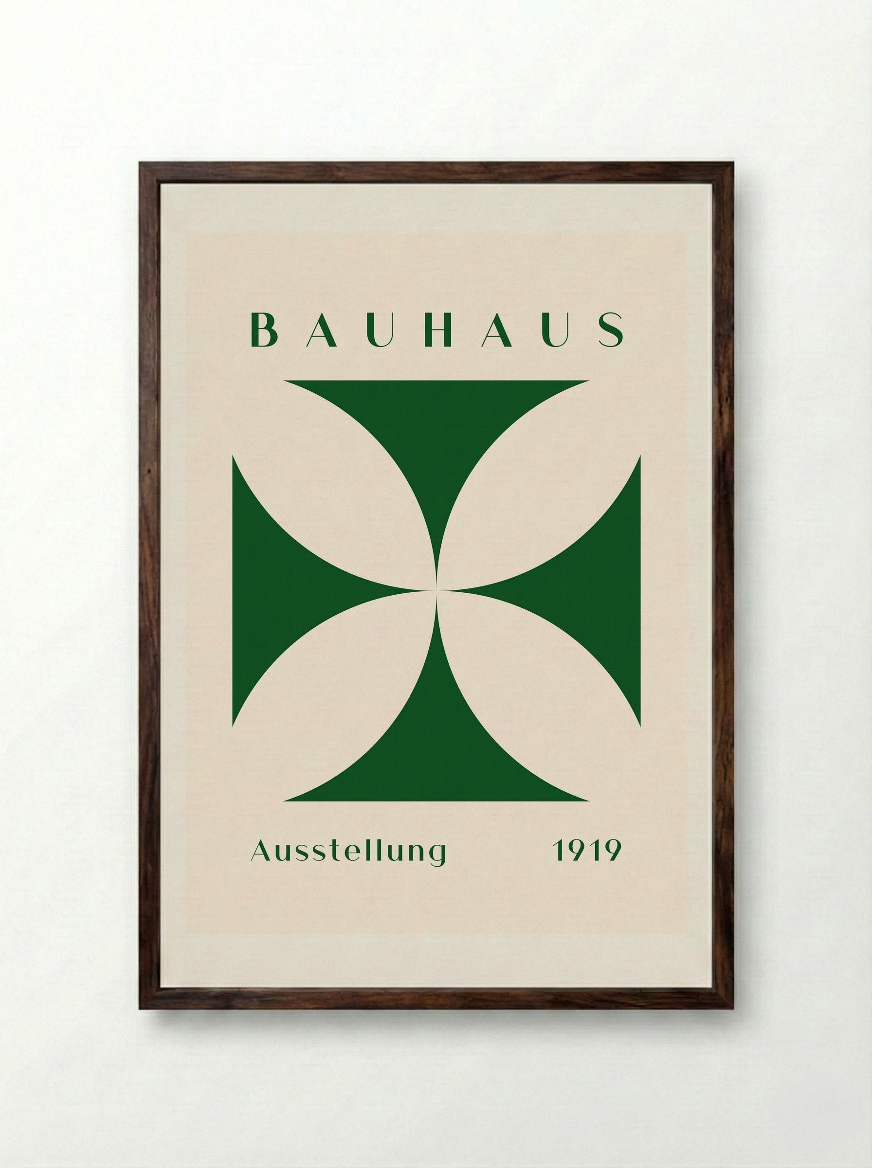 Bauhaus Cross Form - Green on Cream (1919) - Framed Print Dark Wood