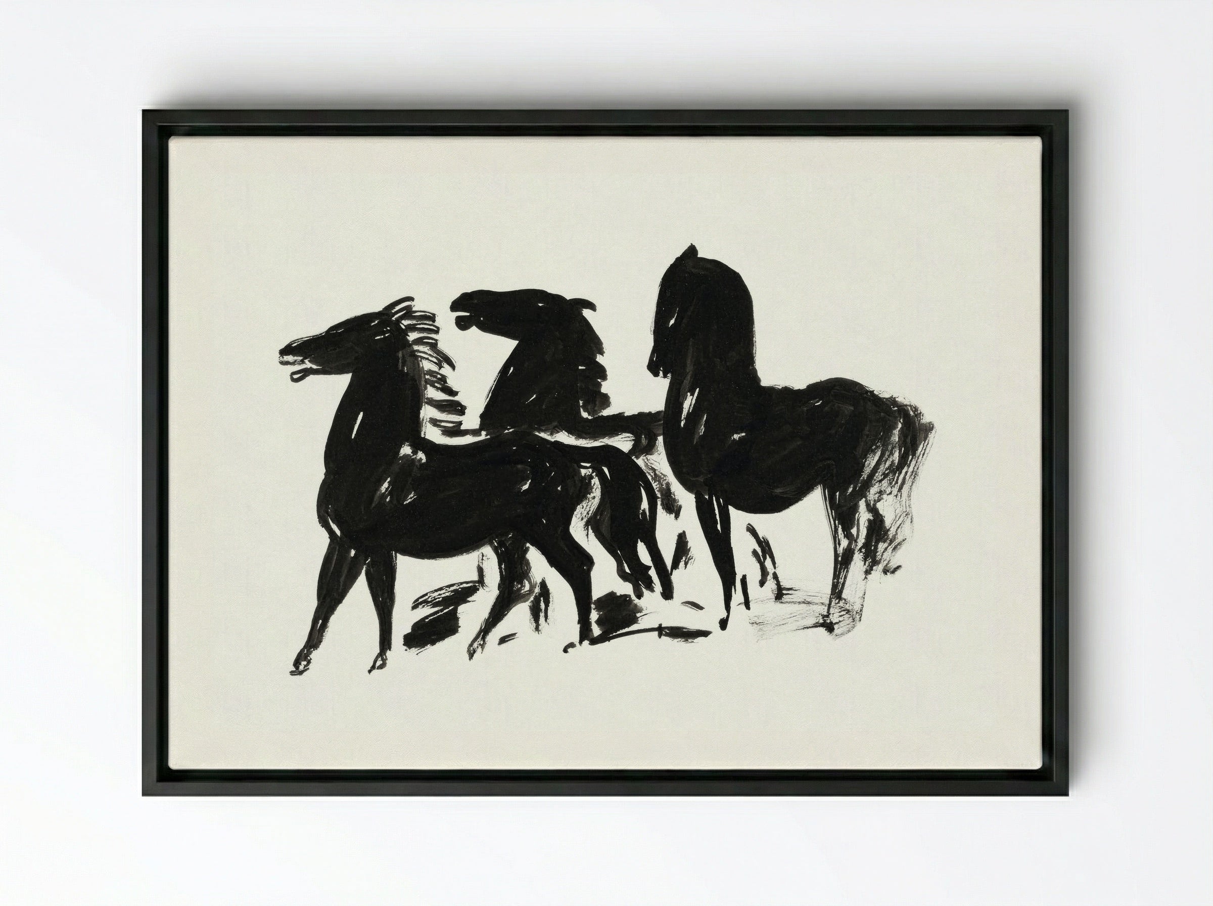 Three Black Horses Standing, Facing Left - Leo Gestel - Framed Canvas Black