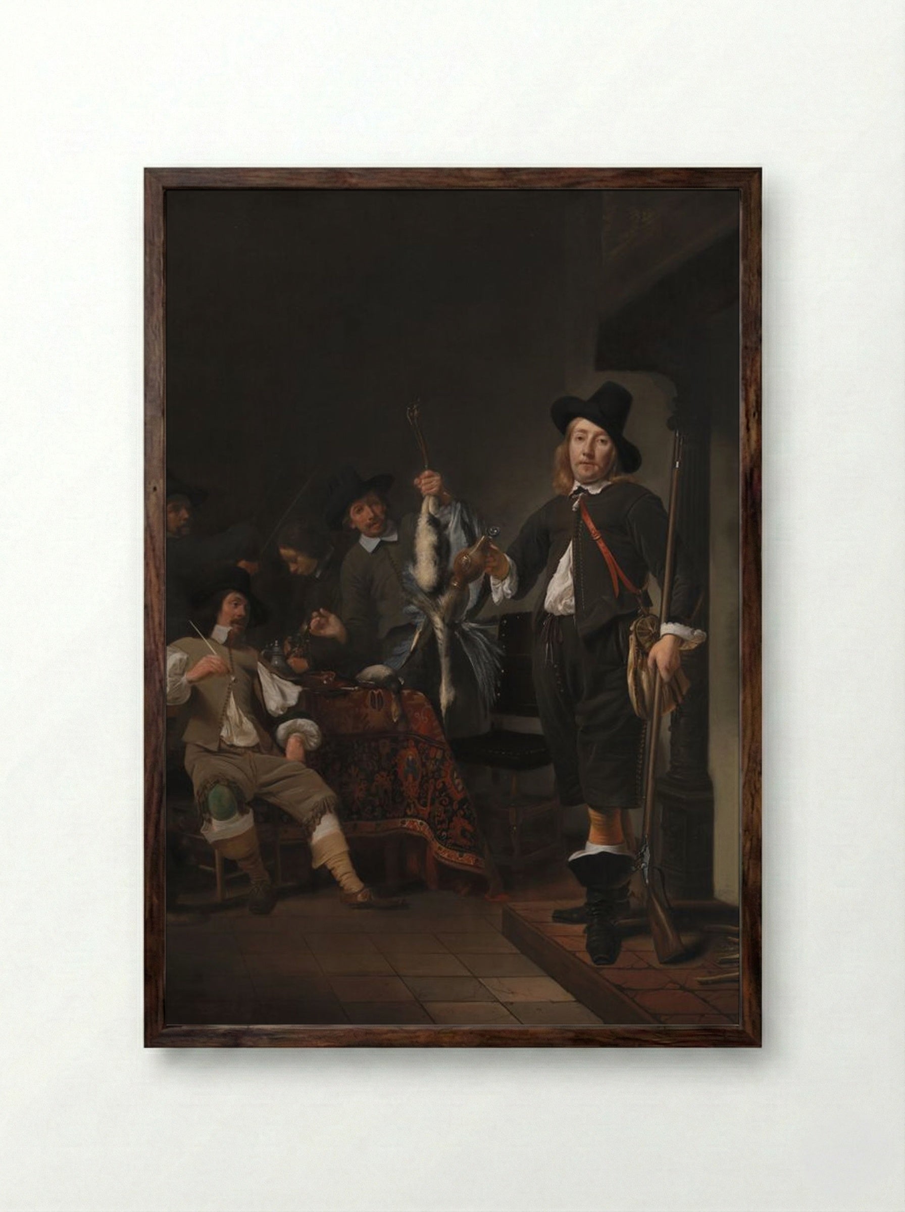 The Homecoming of a Fowling Party - Frans Hals - Framed Print Dark Wood