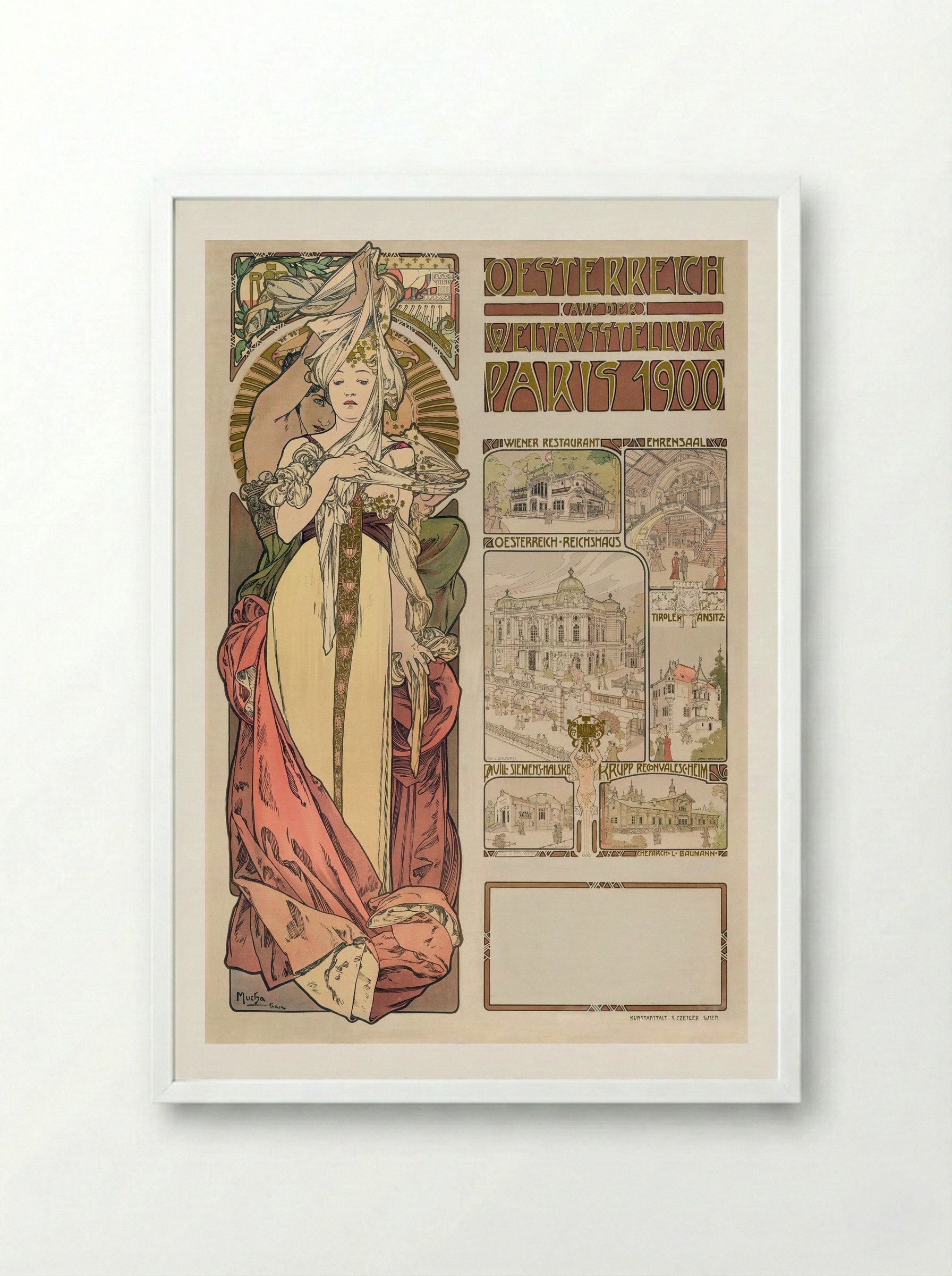 Austria at the Exposition Universelle, Paris 1900 - Alphonse Mucha - Framed Print White