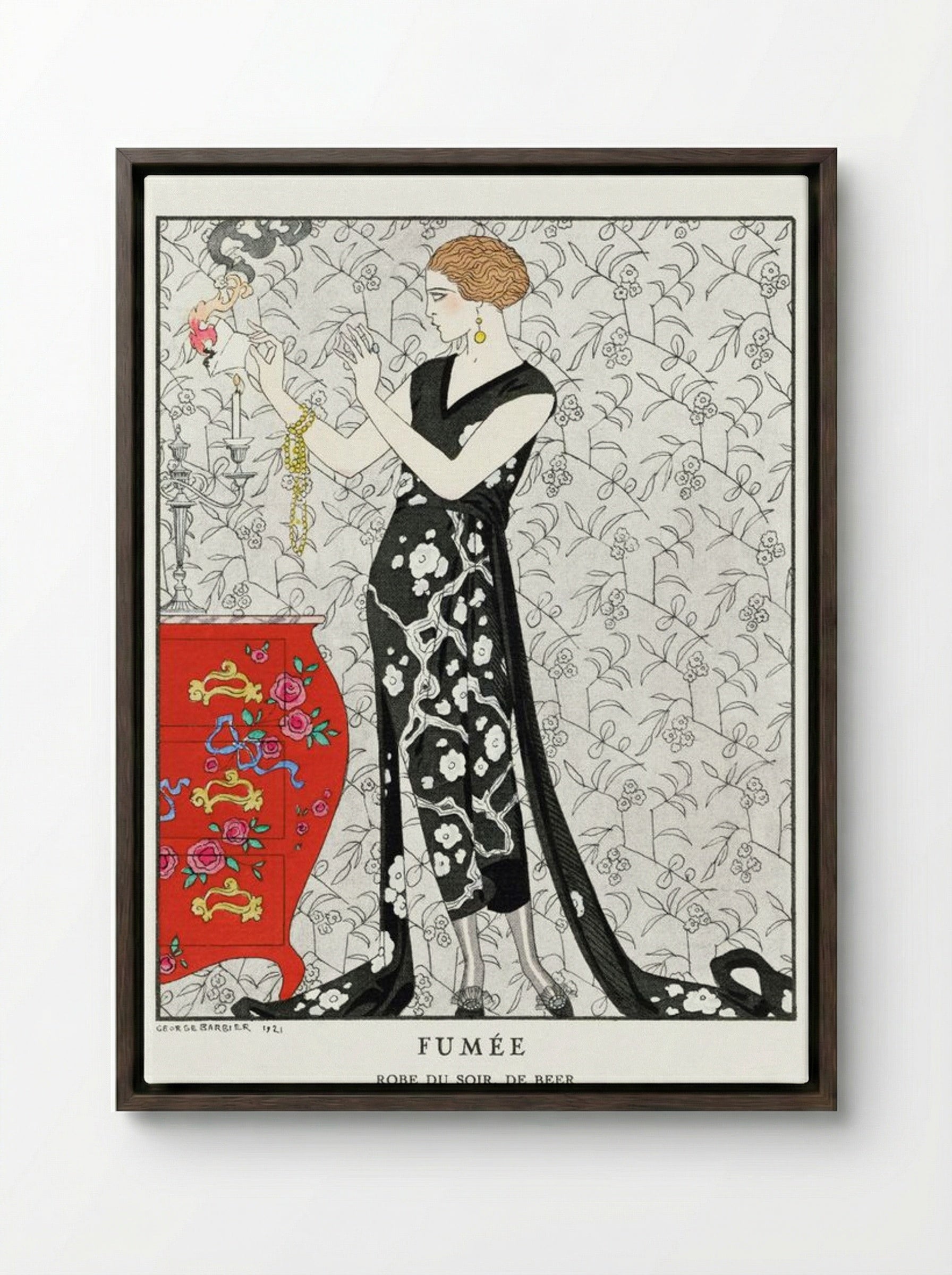 Fumée, Robe du Soir, de Beer (Fashion Illustration) - George Barbier - Framed Canvas Dark Wood