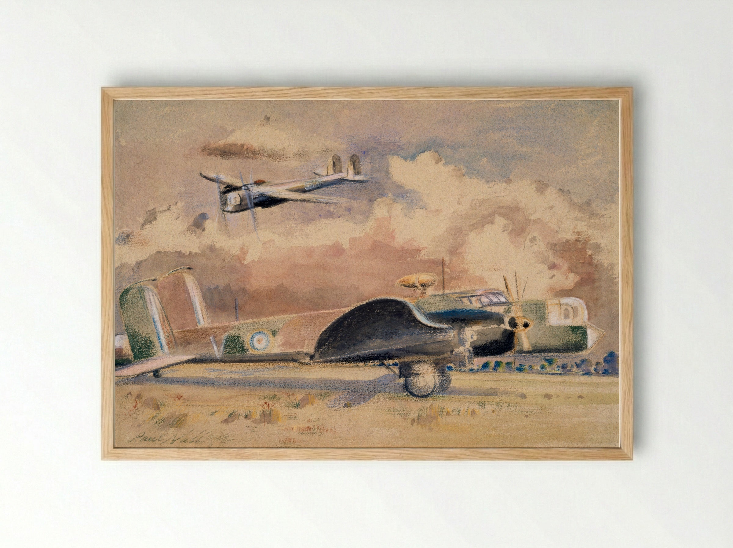 Whitley Bombers Sunning - Paul Nash - Framed Print Wood