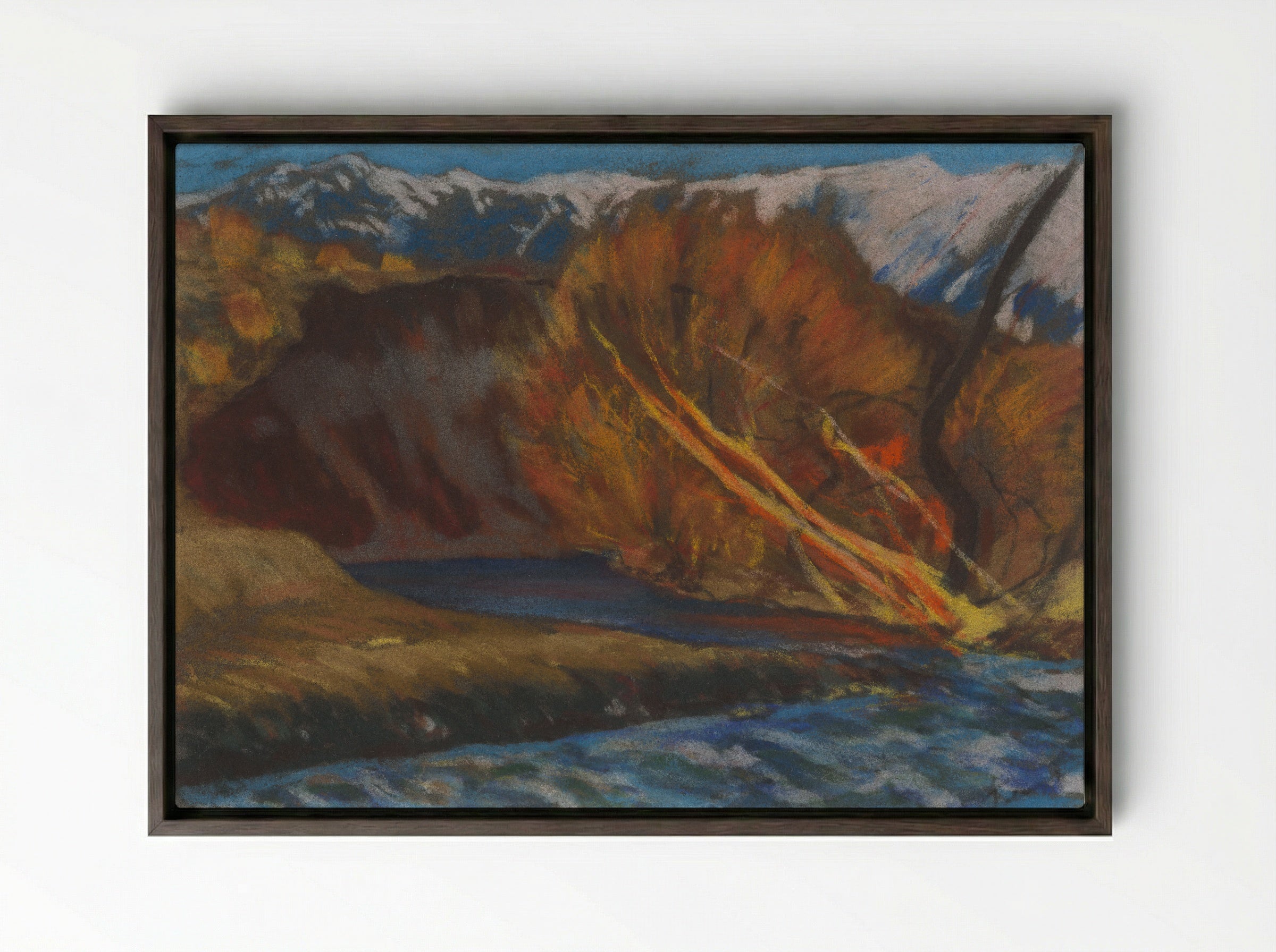 Autumn Mood by the River in the Valley - Zolo Palugyay - Framed Canvas Dark Wood