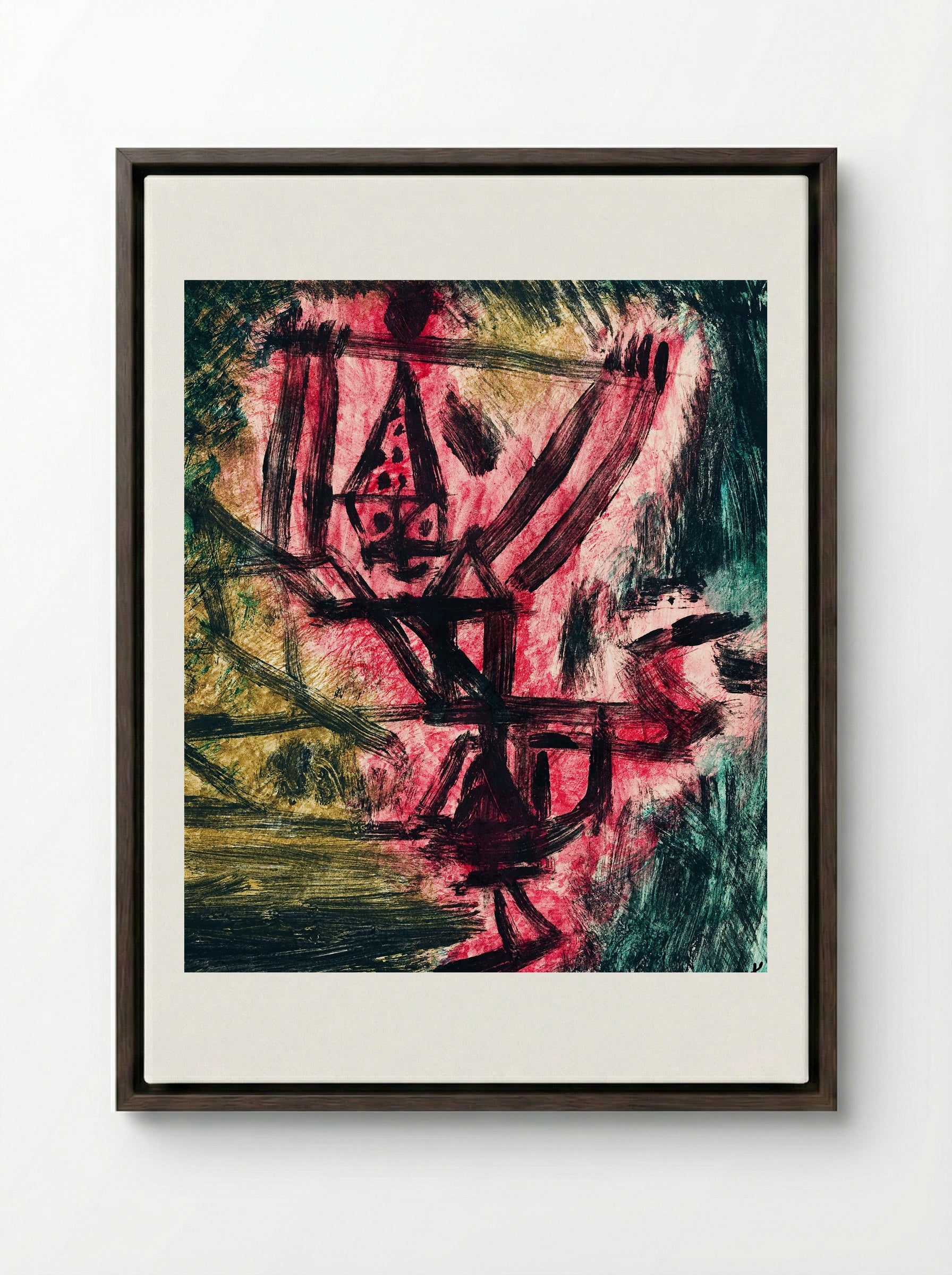 Feuer-Clown I (Fire Clown) - Paul Klee - Framed Canvas Dark Wood