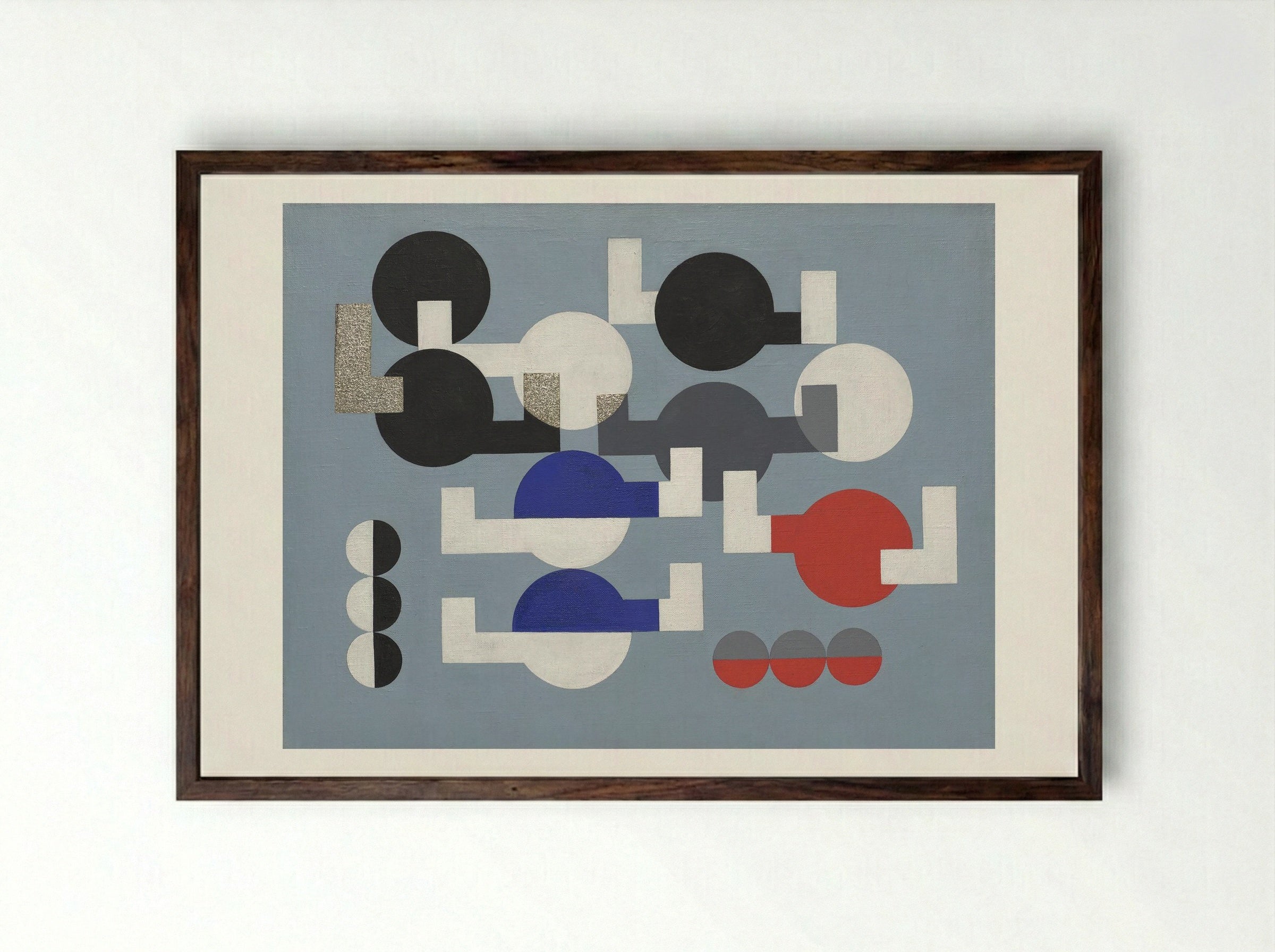 Composition of Circles and Overlapping Angles - Fine Art Print - Framed Print Dark Wood