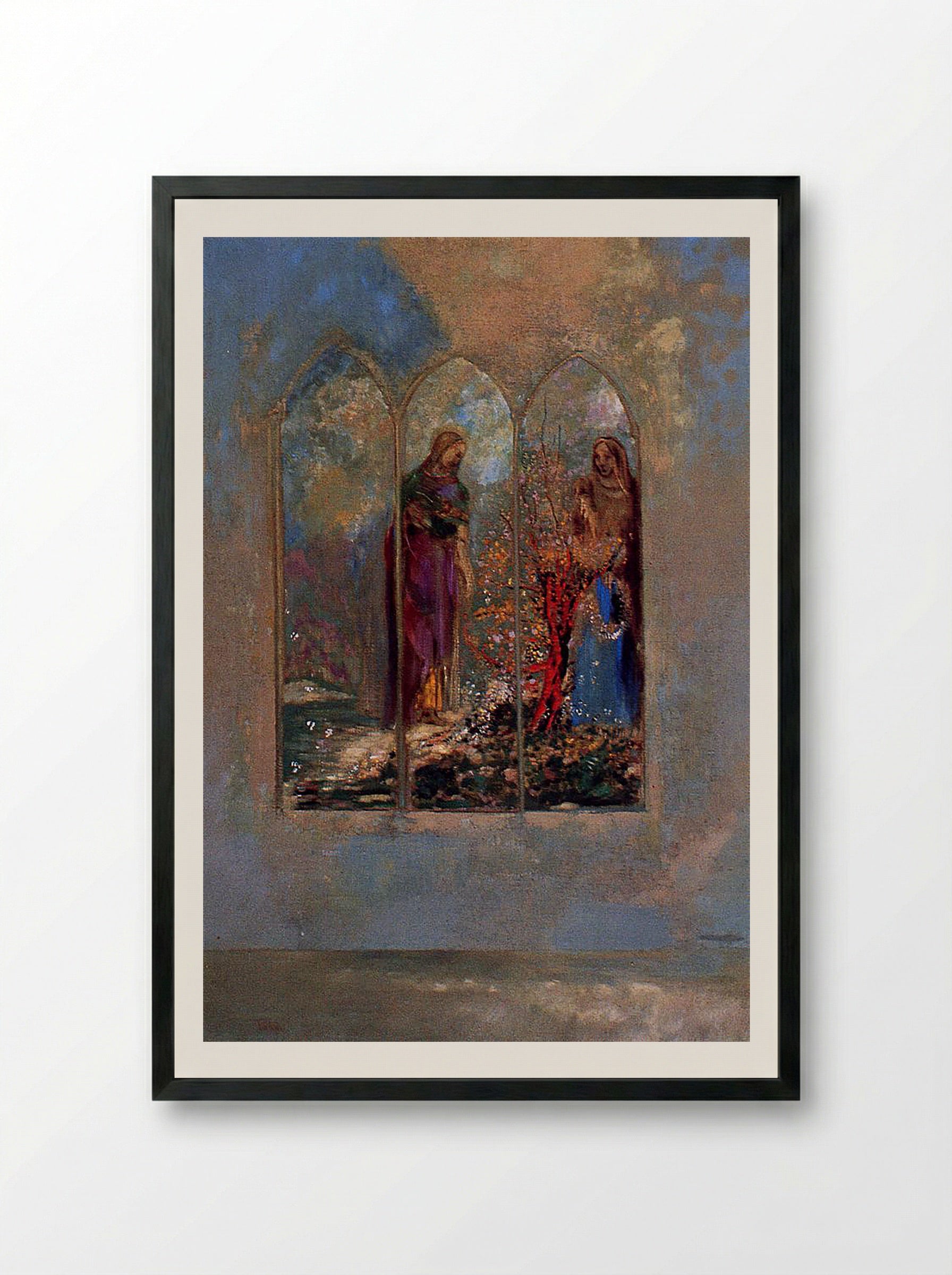 Figures in a Triptych Window - Fine Art Print - Framed Print Black