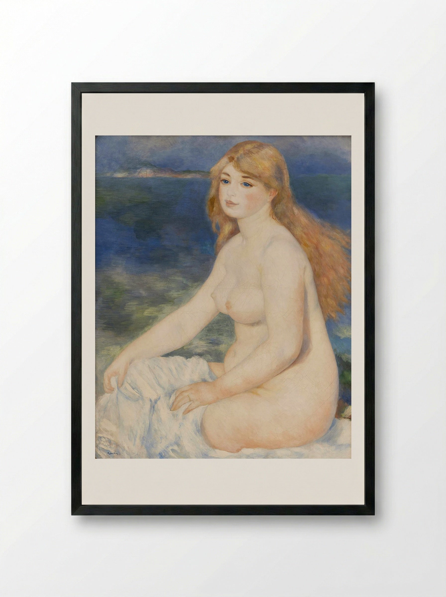 The Blonde Bather (Blonde Bather II) - Pierre-Auguste Renoir - Framed Print Black