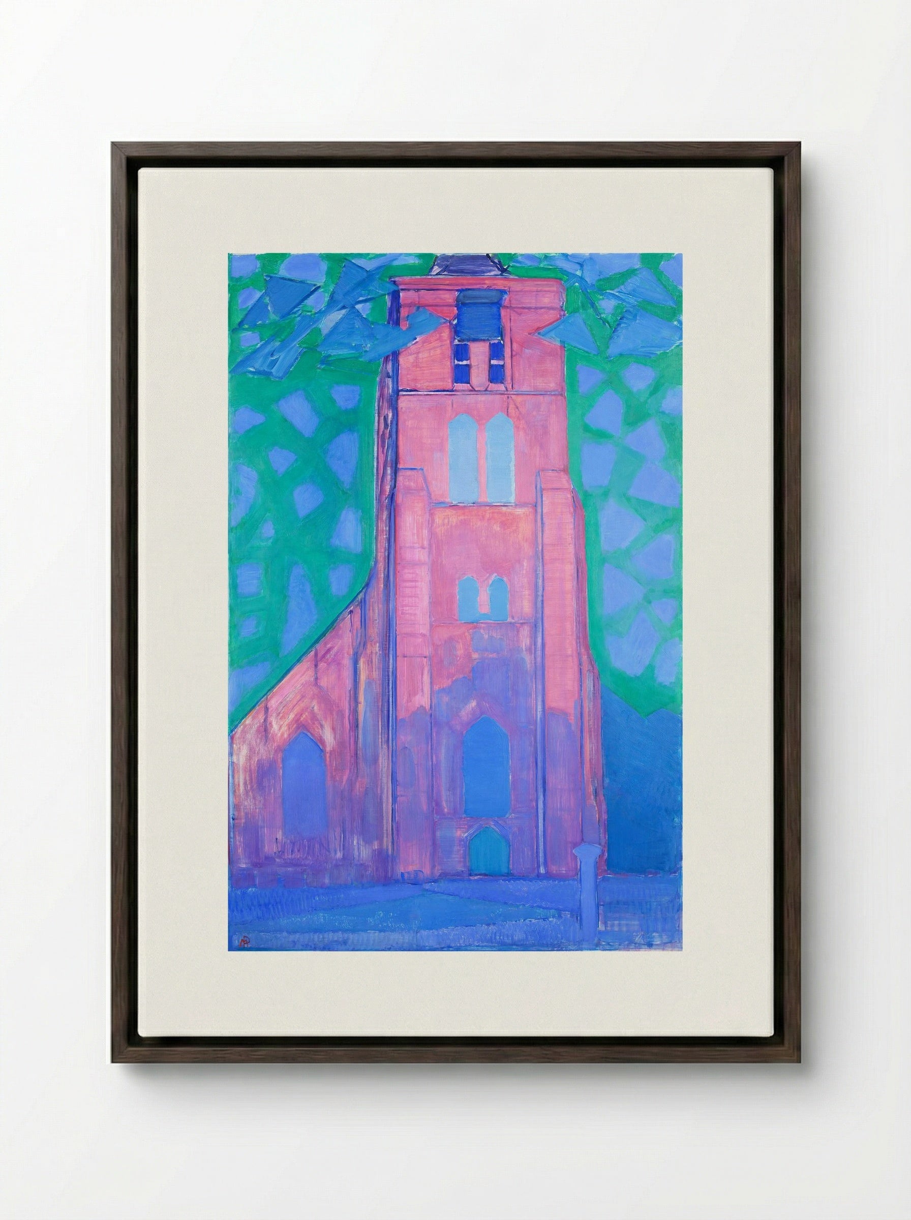 Church Tower at Domburg - Piet Mondrian - Framed Canvas Dark Wood
