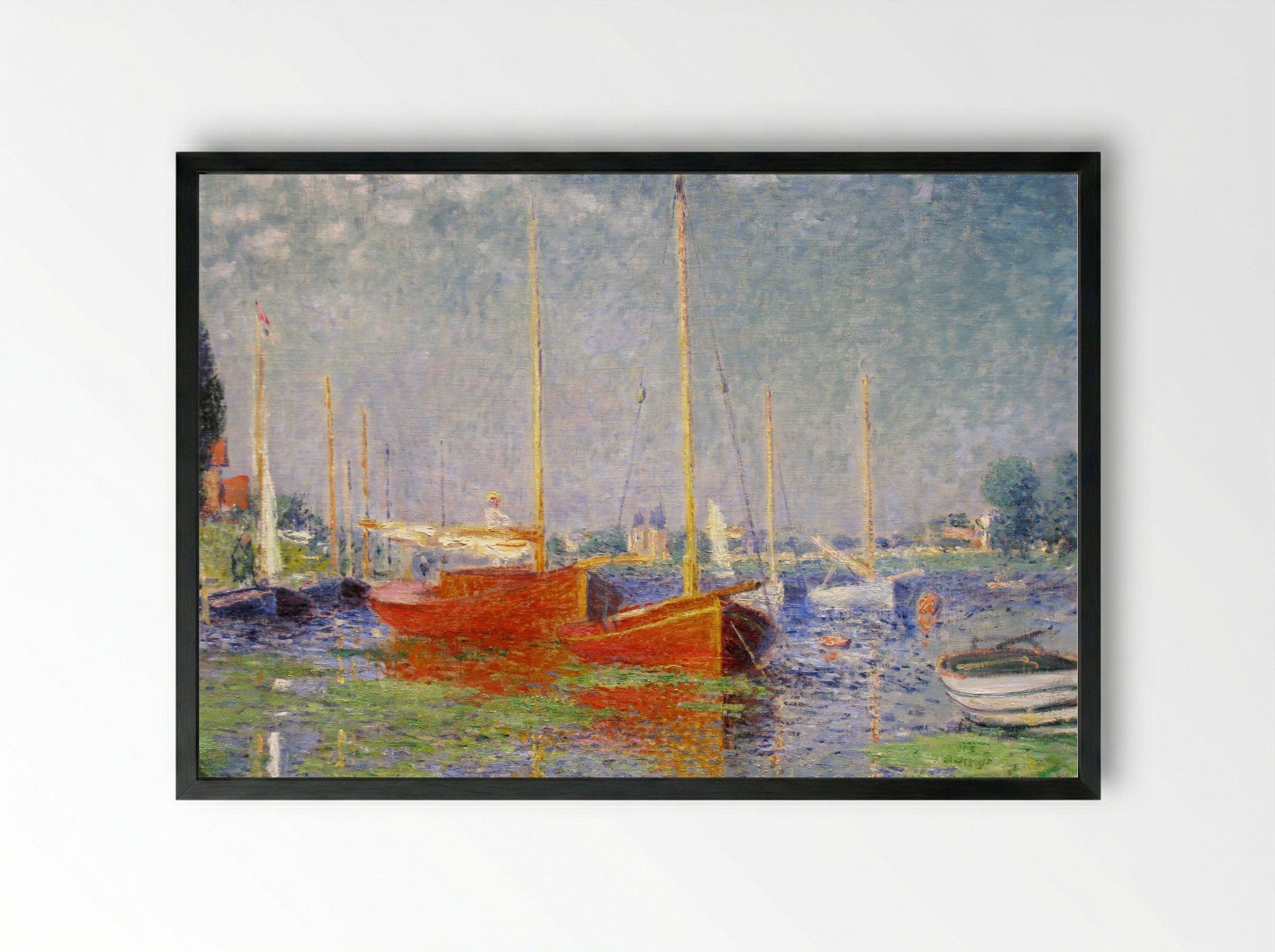 Red Boats at Argenteuil - Claude Monet - Framed Print Black