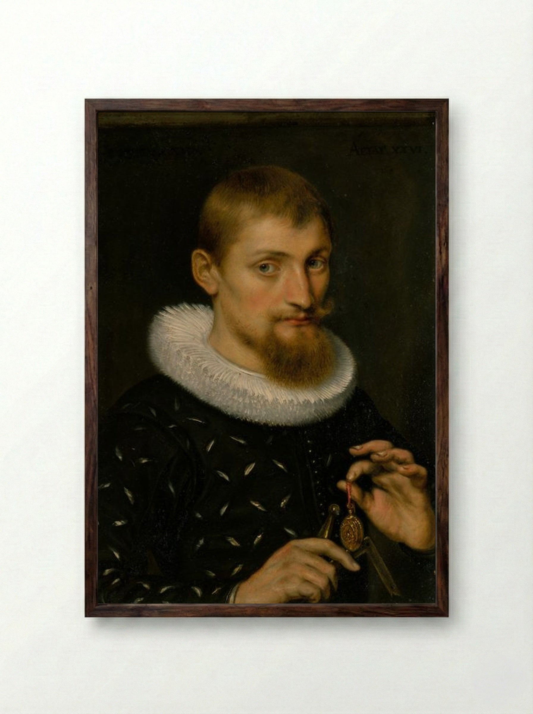 Portrait of a Man, Possibly an Architect or Geographer - Peter Paul Rubens - Framed Print Dark Wood