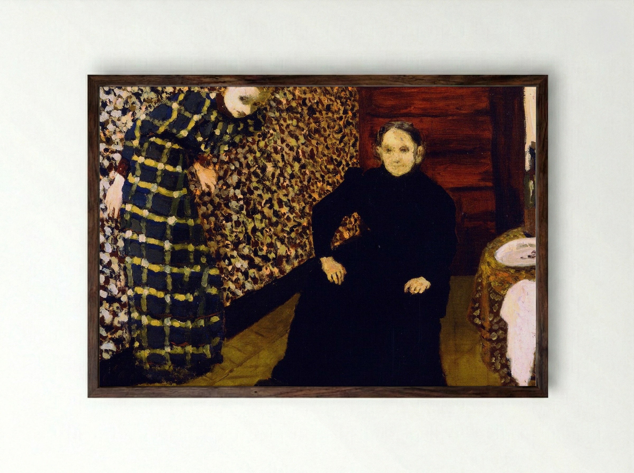 Interior with Mother and Sister of the Artist - Édouard Vuillard - Framed Print Dark Wood