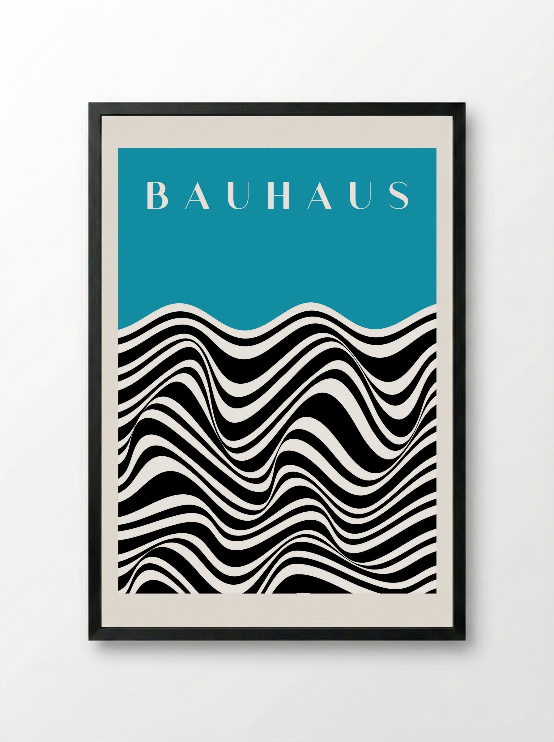 Bauhaus Waves on Cyan - Framed Print Black