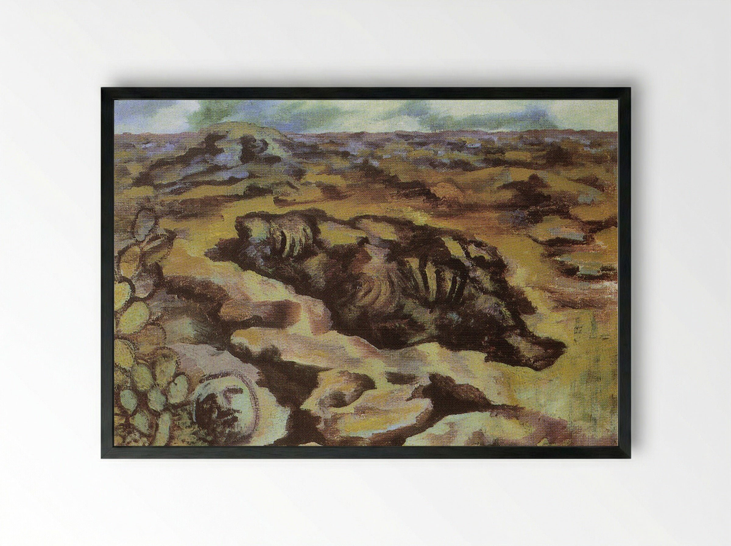 Landscape with Cactus and Mask - Diego Rivera - Framed Print Black