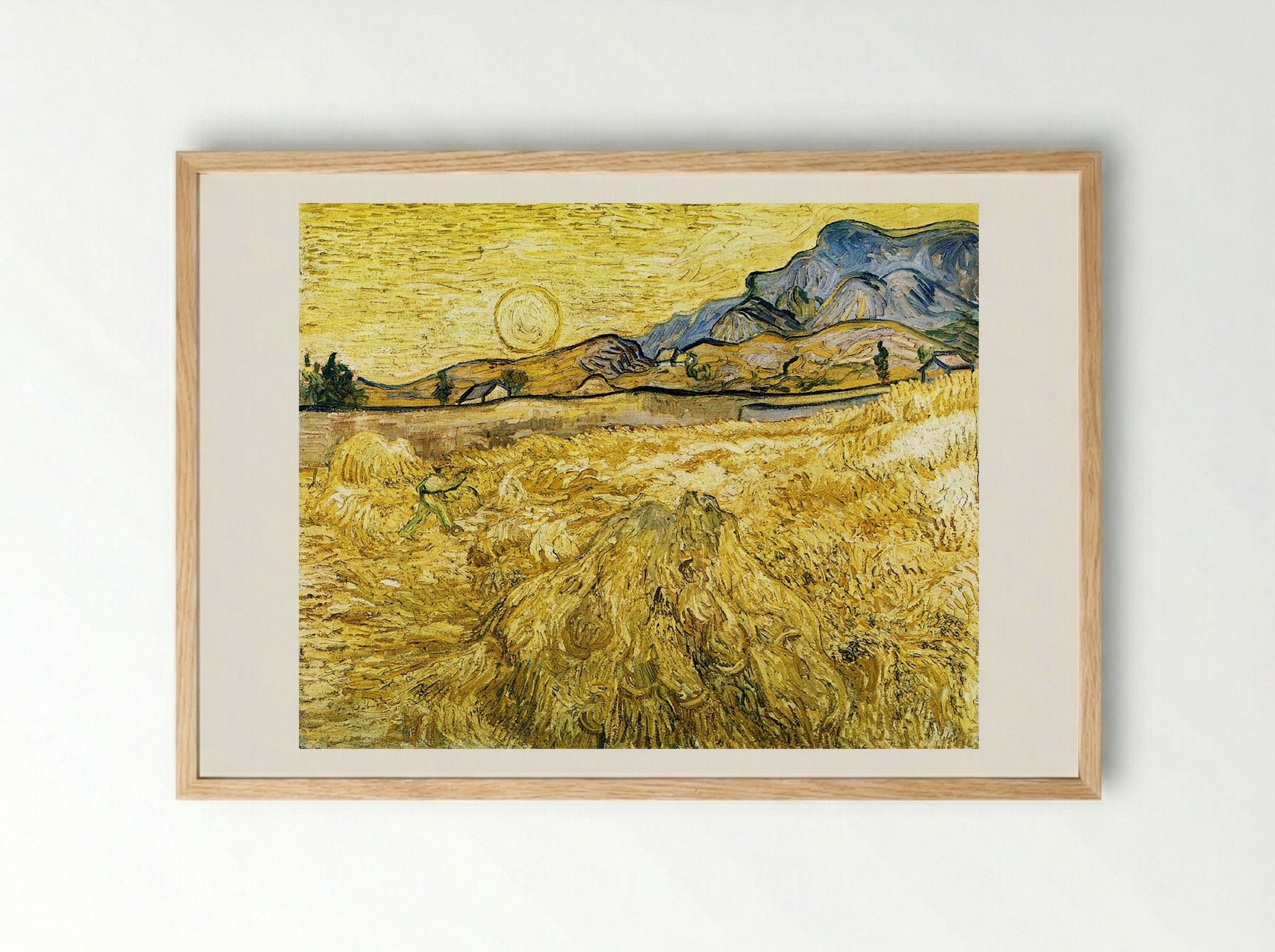 Wheat Field with Reaper - Vincent van Gogh - Framed Print Wood
