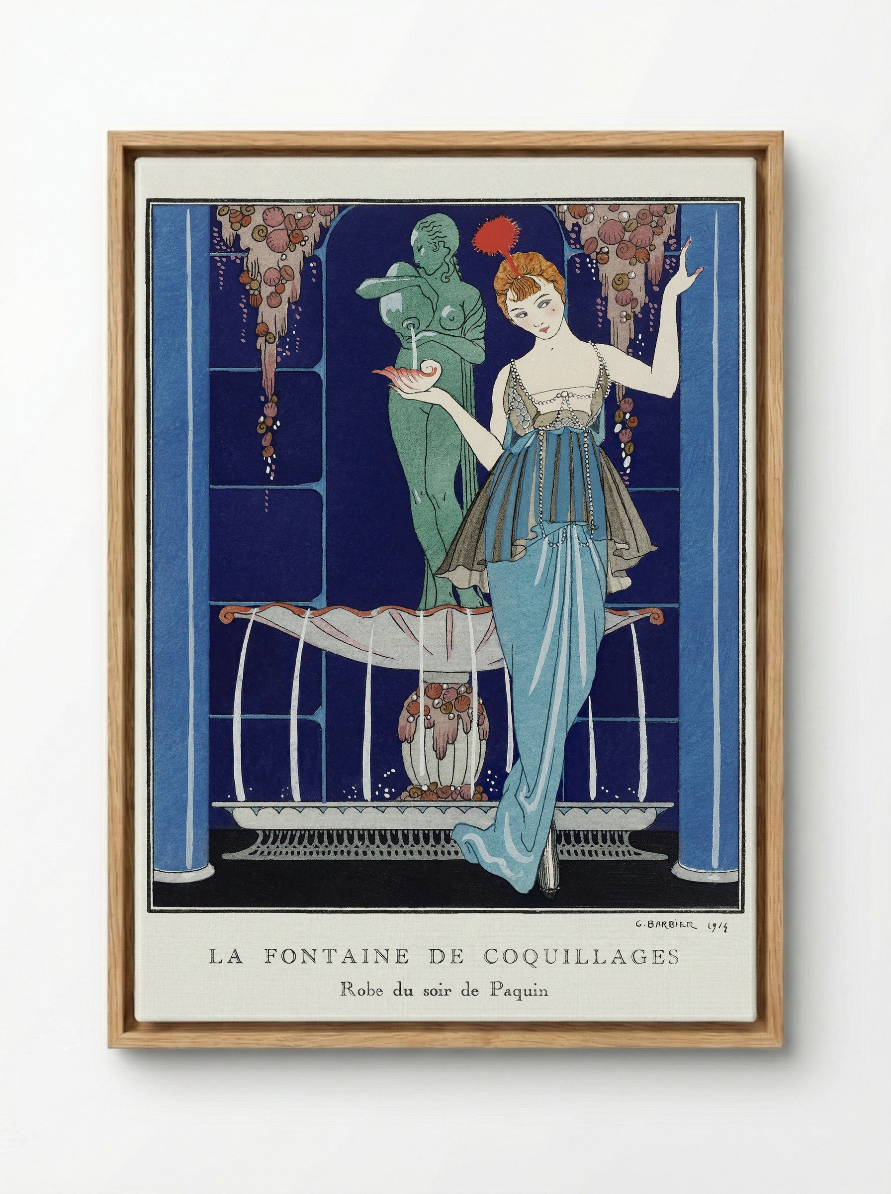 La Fontaine de Coquillages, Robe du Soir de Paquin - George Barbier - Framed Canvas Wood
