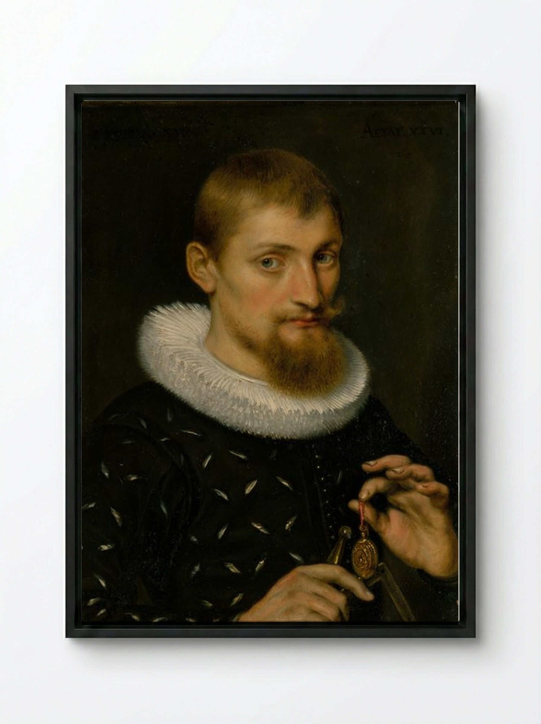 Portrait of a Man, Possibly an Architect or Geographer - Peter Paul Rubens - Framed Canvas Black