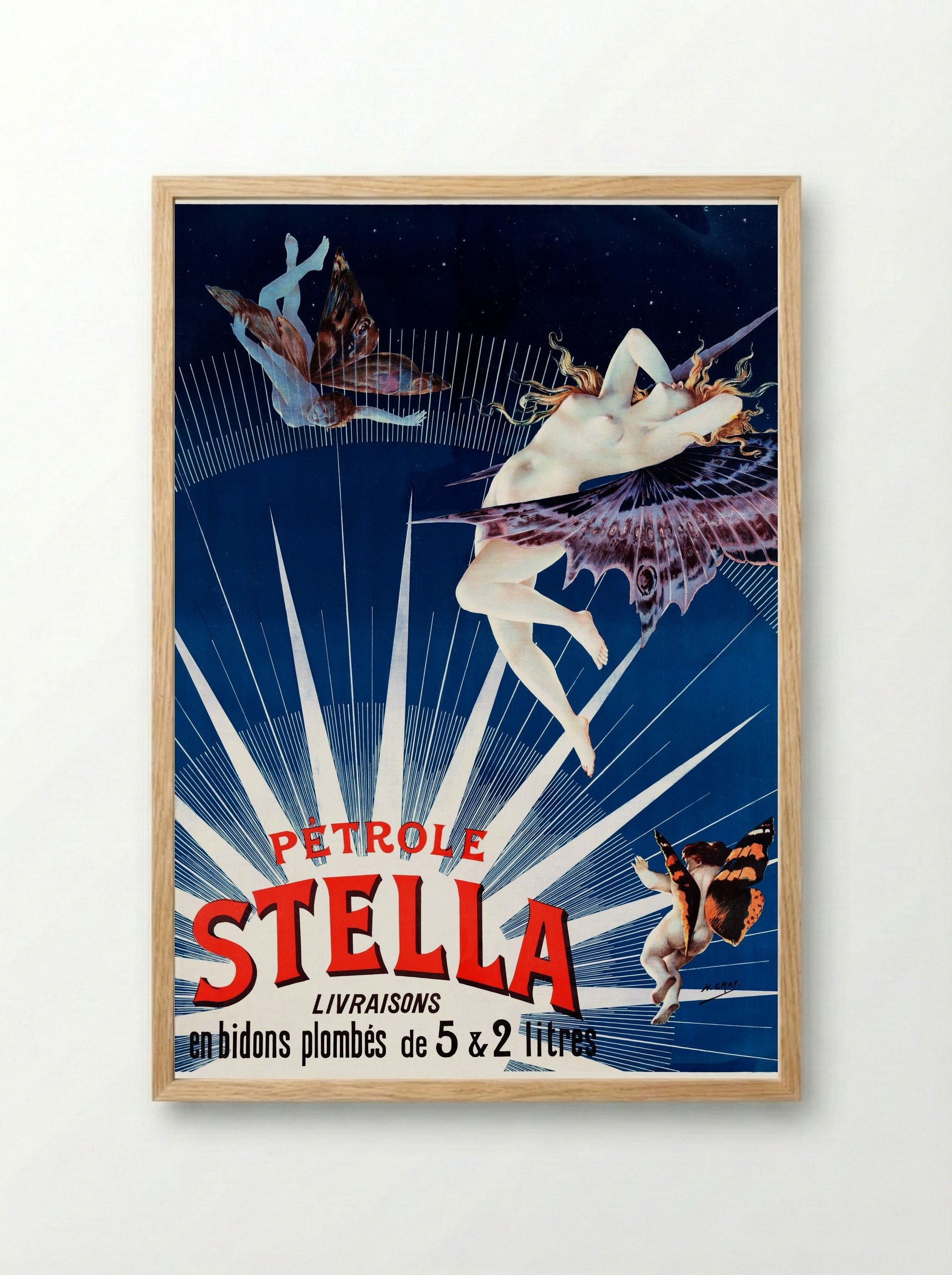 Pétrole Stella: Livraisons en bidons plombés de 5 & 2 litres - Henri Boulanger - Framed Print Wood