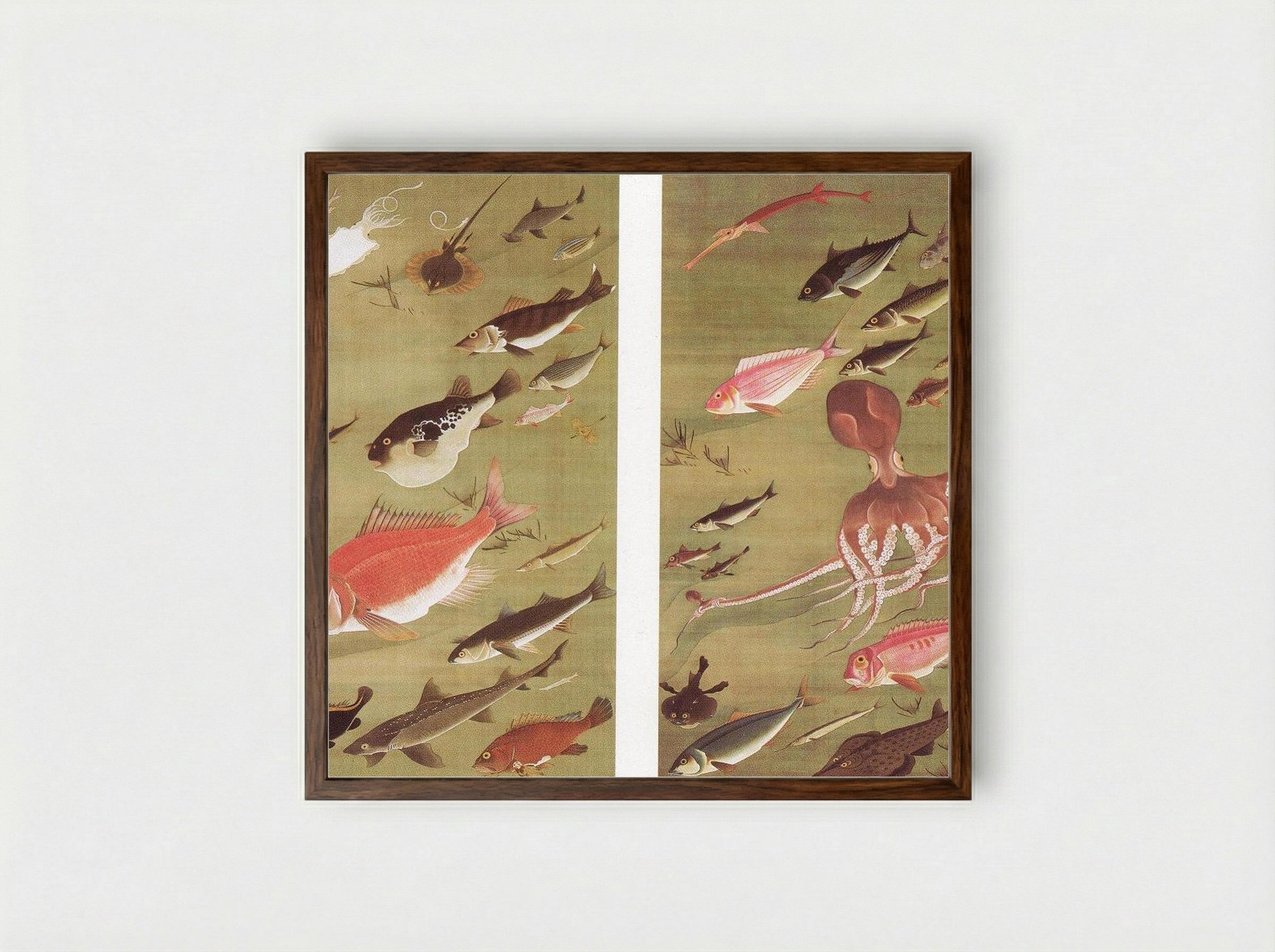 Octopus and Fish - Itō Jakuchū - Framed Print Dark Wood