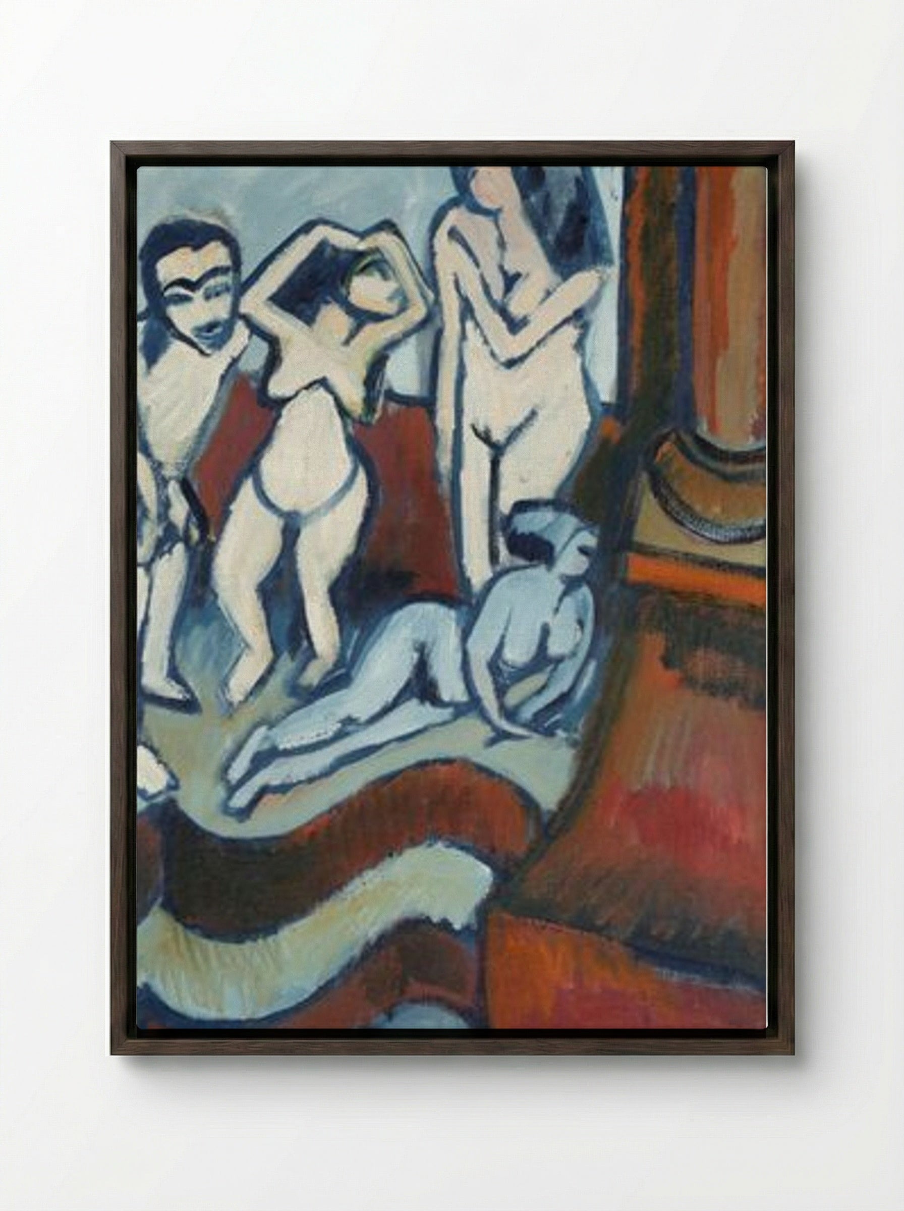 Four Wooden Sculptures - Ernst Ludwig Kirchner - Framed Canvas Dark Wood